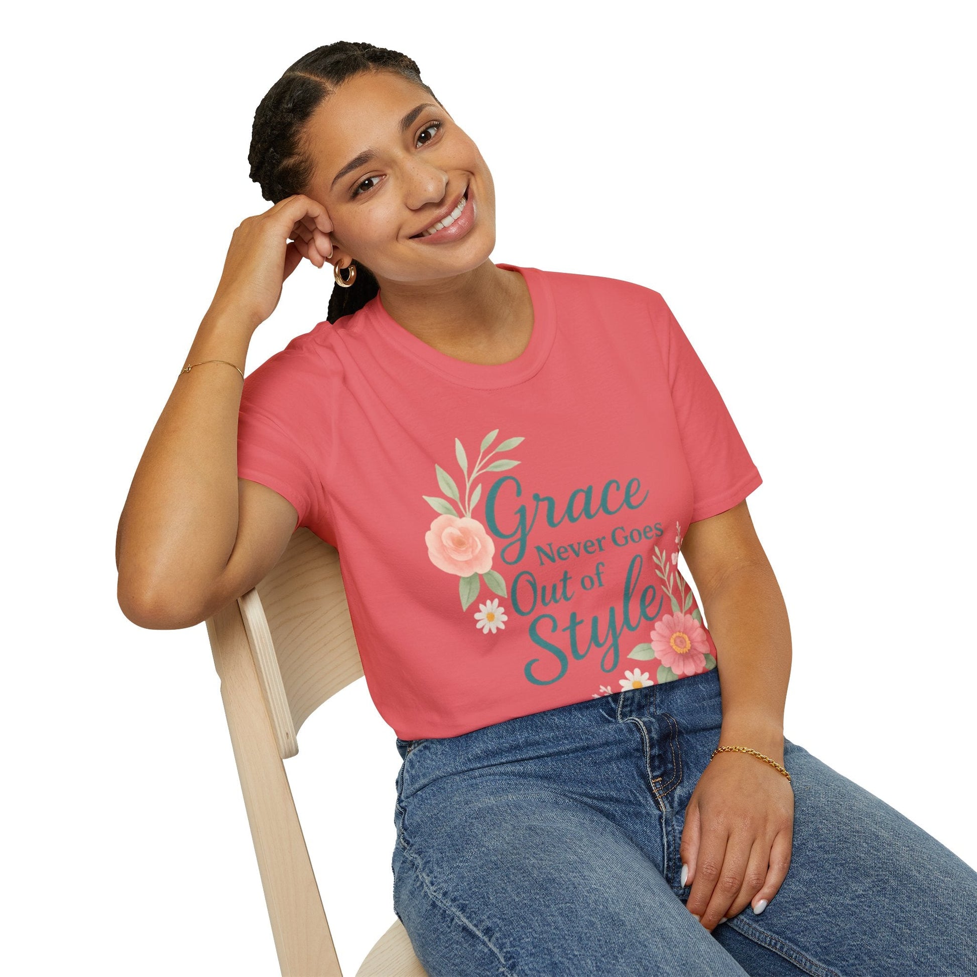Grace Never Goes Out of Style - Floral Quote T-Shirt - Shirt Happens Graphics