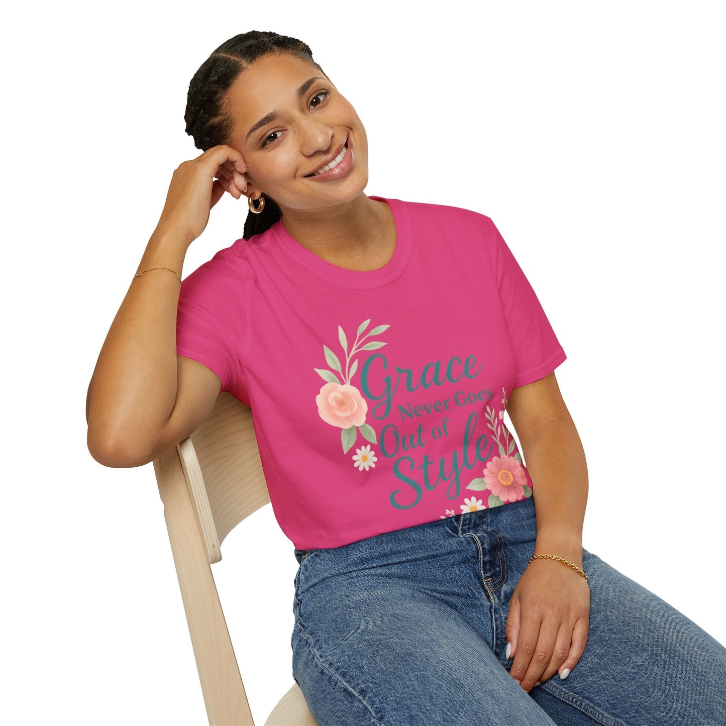 Grace Never Goes Out of Style - Floral Quote T-Shirt - Shirt Happens Graphics