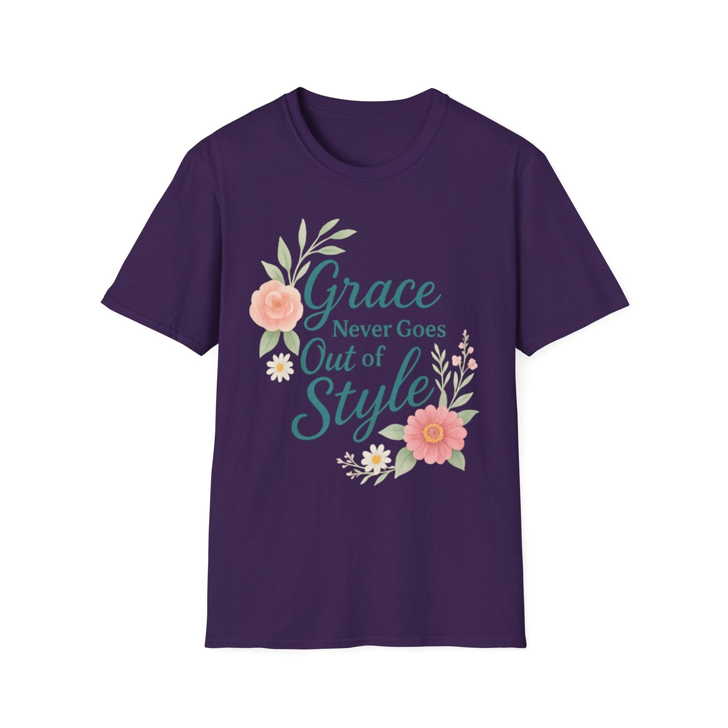 Grace Never Goes Out of Style - Floral Quote T-Shirt - Shirt Happens Graphics