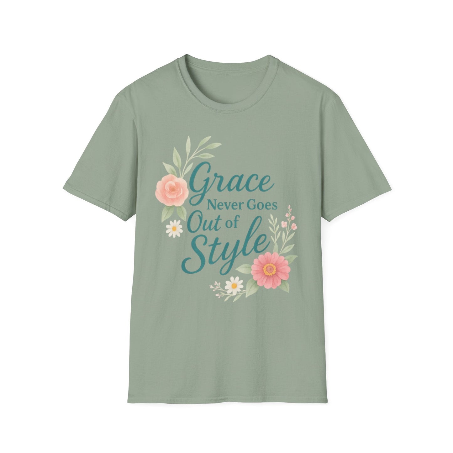 Grace Never Goes Out of Style - Floral Quote T-Shirt - Shirt Happens Graphics