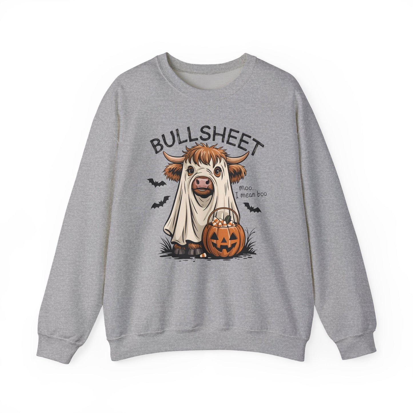 Halloween Cow Sweatshirt, Funny Ghost Cow Crewneck, Bullsheets Sweatshirt for Fall, Cozy Halloween Apparel, October Gift - Shirt Happens Graphics