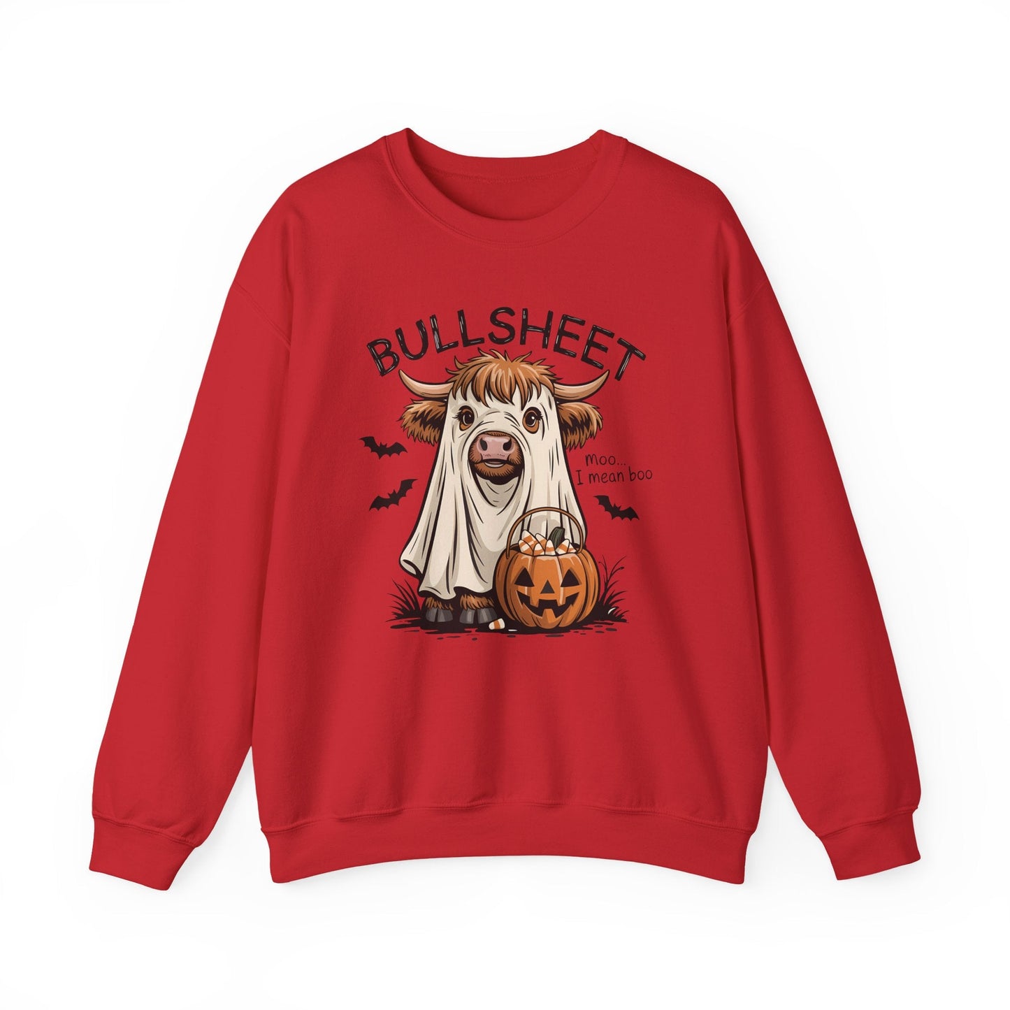 Halloween Cow Sweatshirt, Funny Ghost Cow Crewneck, Bullsheets Sweatshirt for Fall, Cozy Halloween Apparel, October Gift - Shirt Happens Graphics