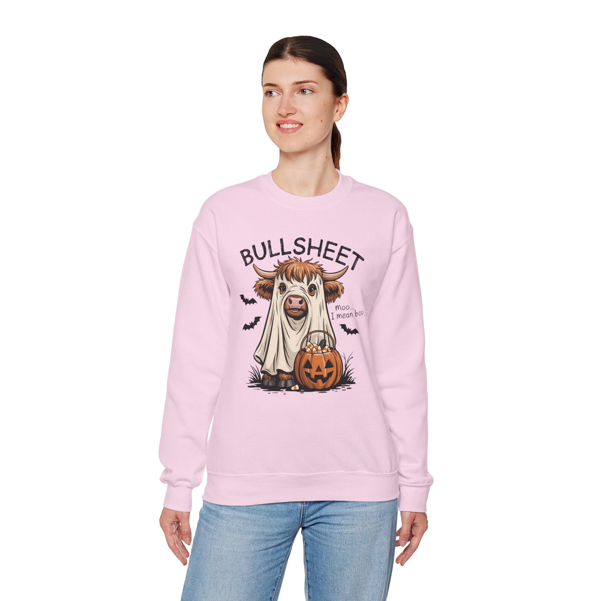 Halloween Cow Sweatshirt, Funny Ghost Cow Crewneck, Bullsheets Sweatshirt for Fall, Cozy Halloween Apparel, October Gift - Shirt Happens Graphics