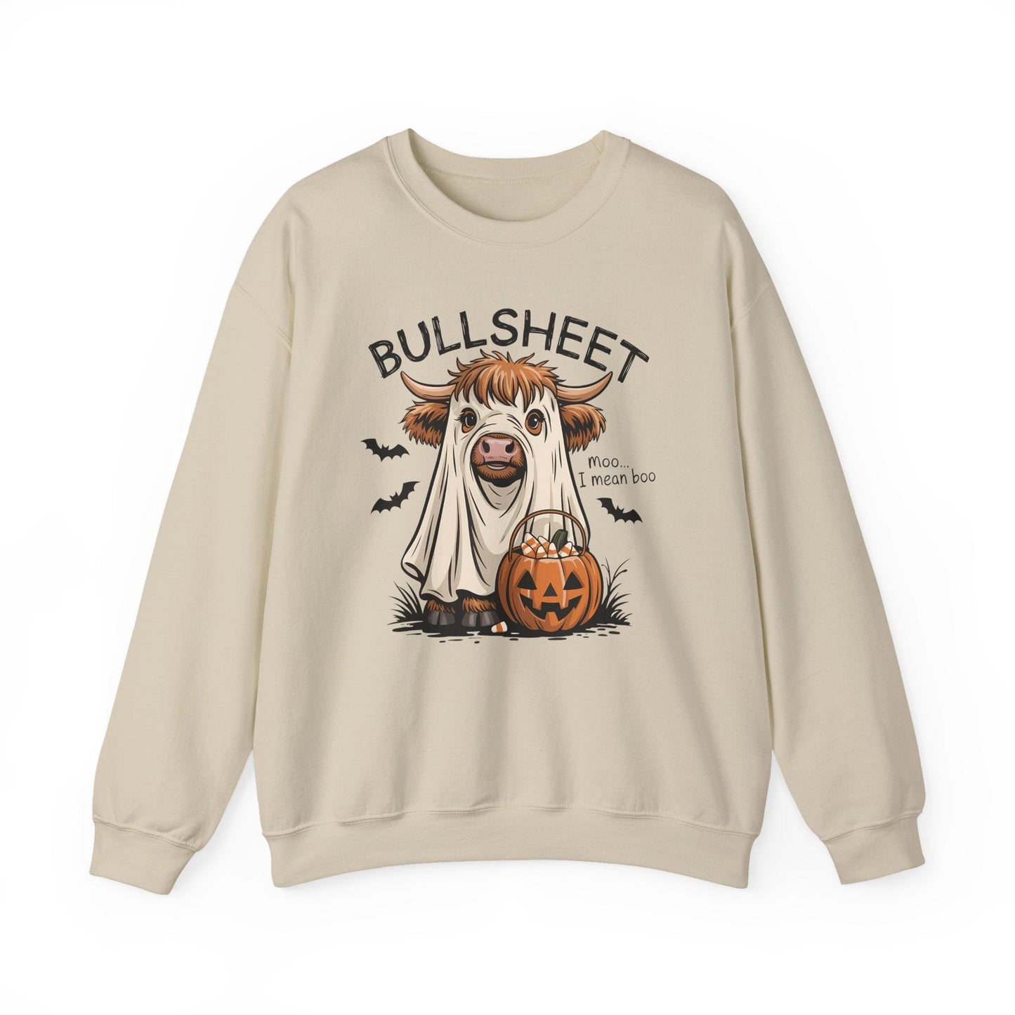 Halloween Cow Sweatshirt, Funny Ghost Cow Crewneck, Bullsheets Sweatshirt for Fall, Cozy Halloween Apparel, October Gift - Shirt Happens Graphics