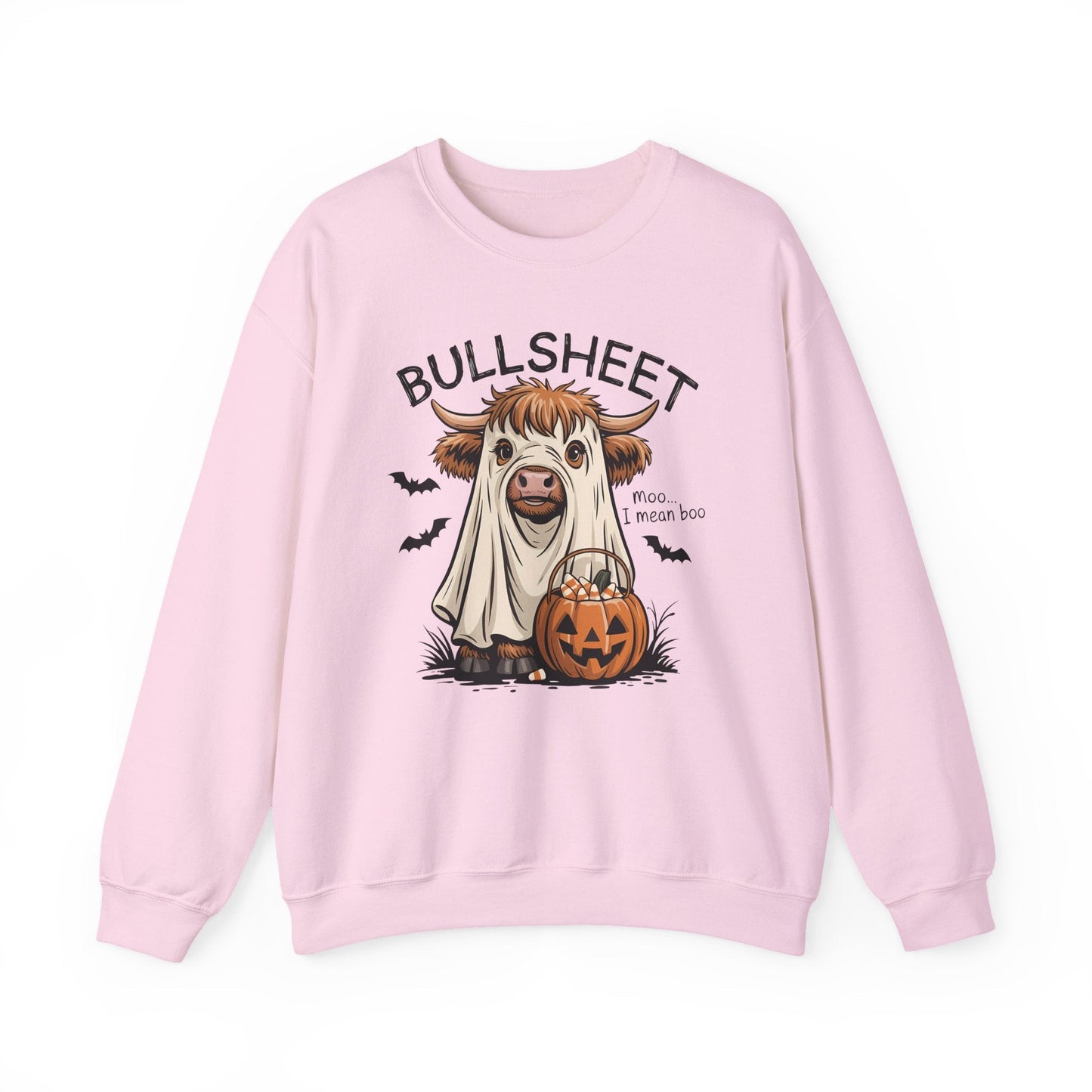 Halloween Cow Sweatshirt, Funny Ghost Cow Crewneck, Bullsheets Sweatshirt for Fall, Cozy Halloween Apparel, October Gift - Shirt Happens Graphics