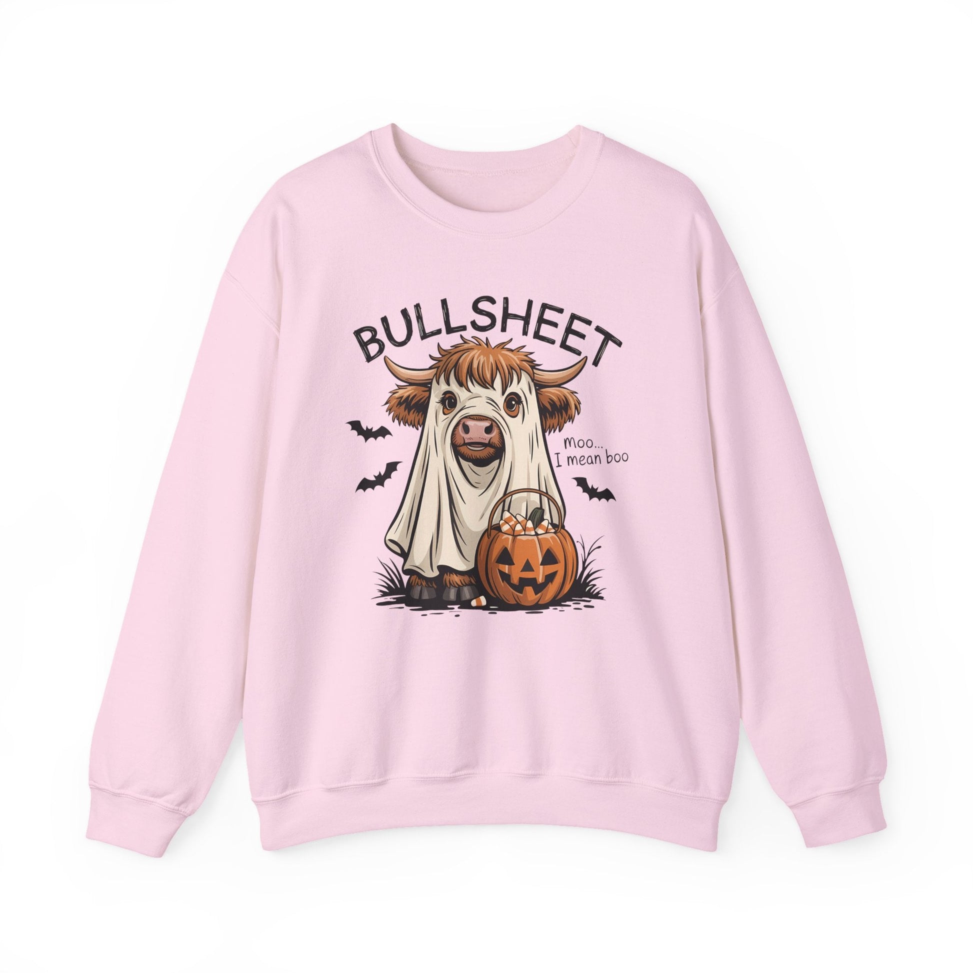 Halloween Cow Sweatshirt, Funny Ghost Cow Crewneck, Bullsheets Sweatshirt for Fall, Cozy Halloween Apparel, October Gift - Shirt Happens Graphics