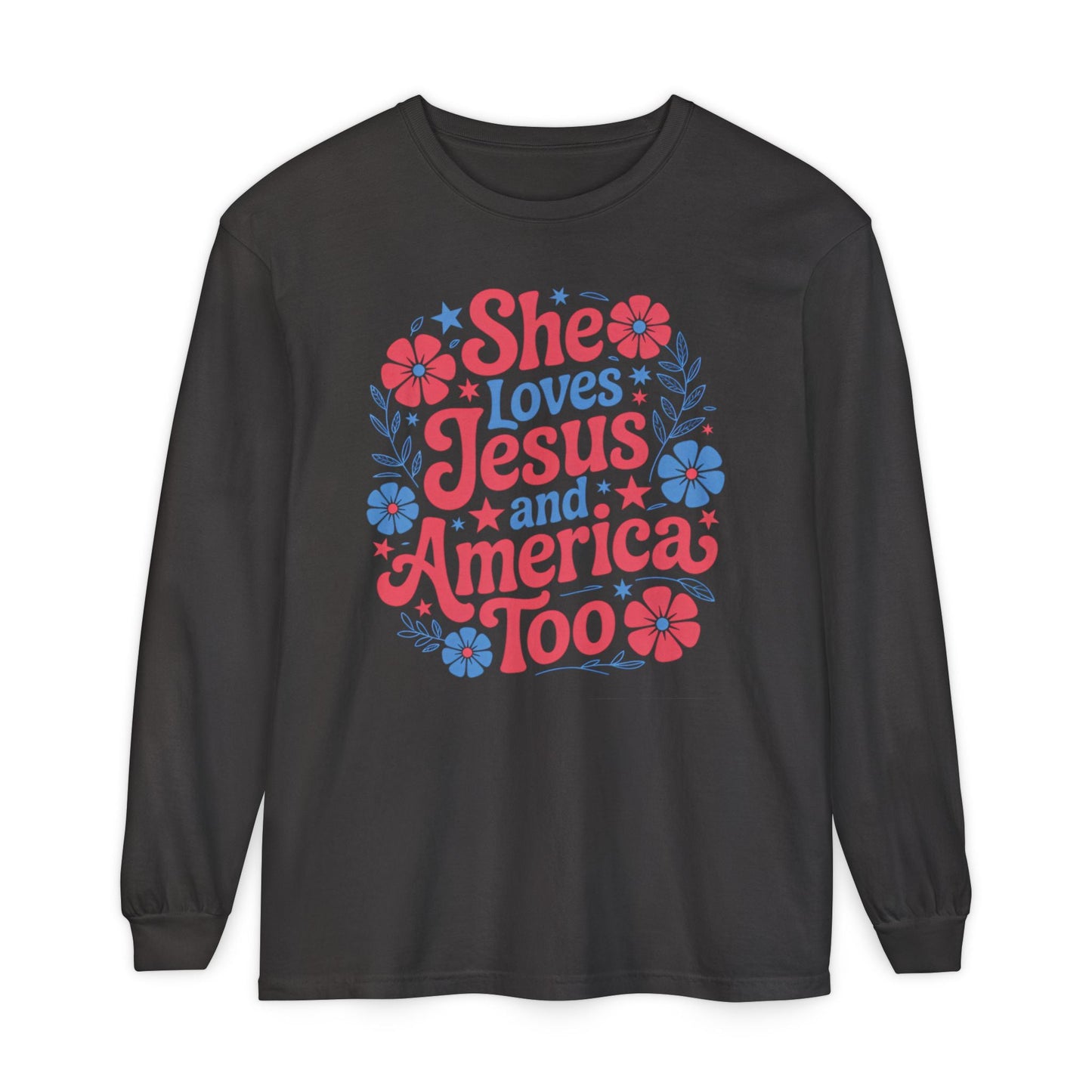 Long Sleeve T-Shirt, Faith - Inspired Apparel, Christ & Country Lifestyle, Perfect for Church Groups, Patriotic Gifts, Women's Fashion - Shirt Happens Graphics