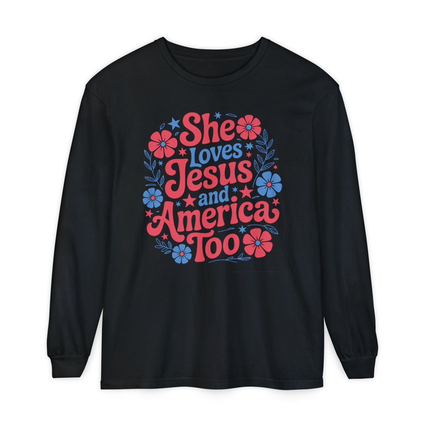 Long Sleeve T-Shirt, Faith - Inspired Apparel, Christ & Country Lifestyle, Perfect for Church Groups, Patriotic Gifts, Women's Fashion - Shirt Happens Graphics