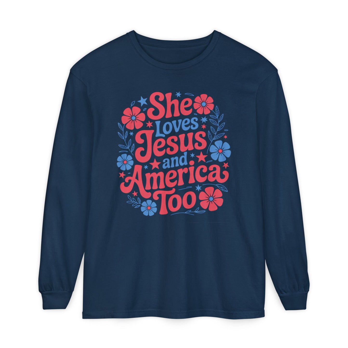 Long Sleeve T-Shirt, Faith - Inspired Apparel, Christ & Country Lifestyle, Perfect for Church Groups, Patriotic Gifts, Women's Fashion - Shirt Happens Graphics