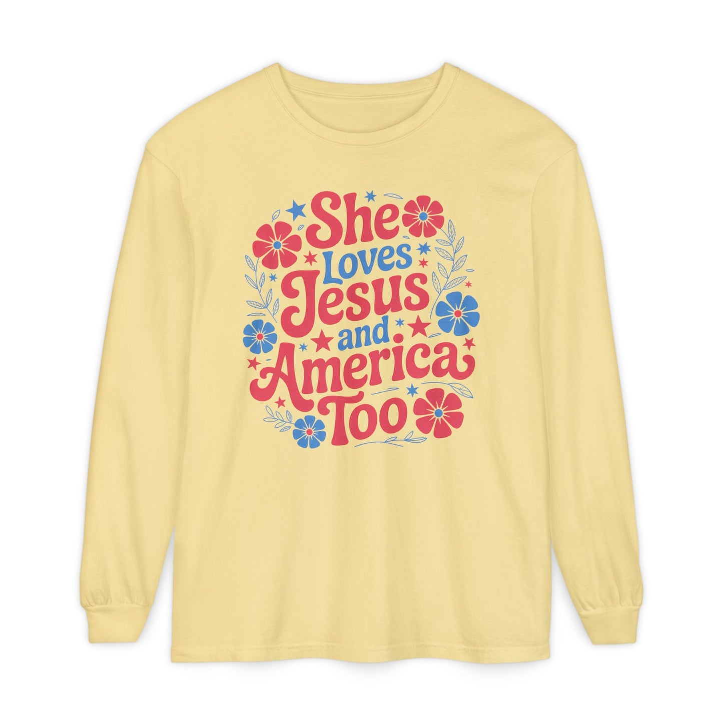 Long Sleeve T-Shirt, Faith - Inspired Apparel, Christ & Country Lifestyle, Perfect for Church Groups, Patriotic Gifts, Women's Fashion - Shirt Happens Graphics