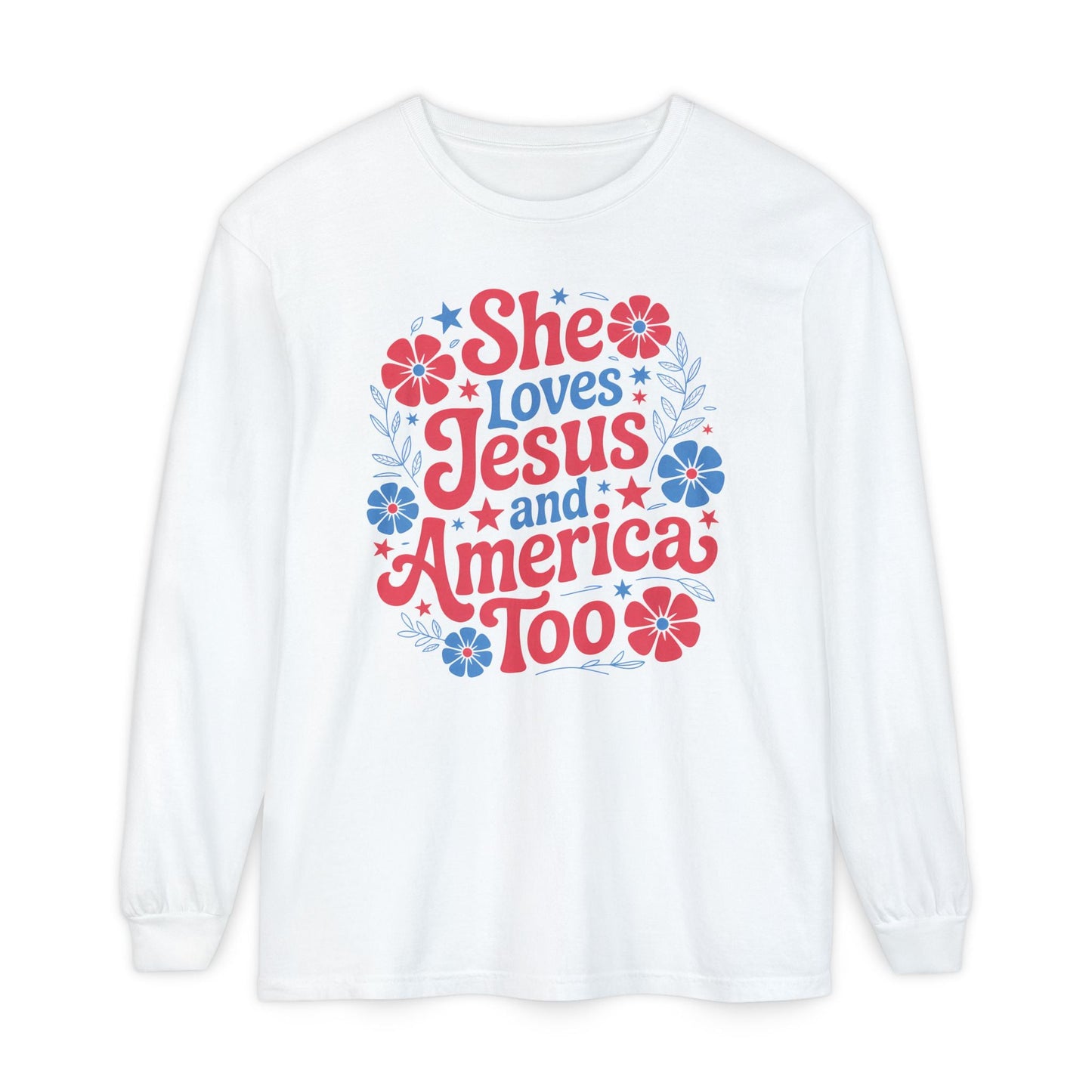Long Sleeve T-Shirt, Faith - Inspired Apparel, Christ & Country Lifestyle, Perfect for Church Groups, Patriotic Gifts, Women's Fashion - Shirt Happens Graphics