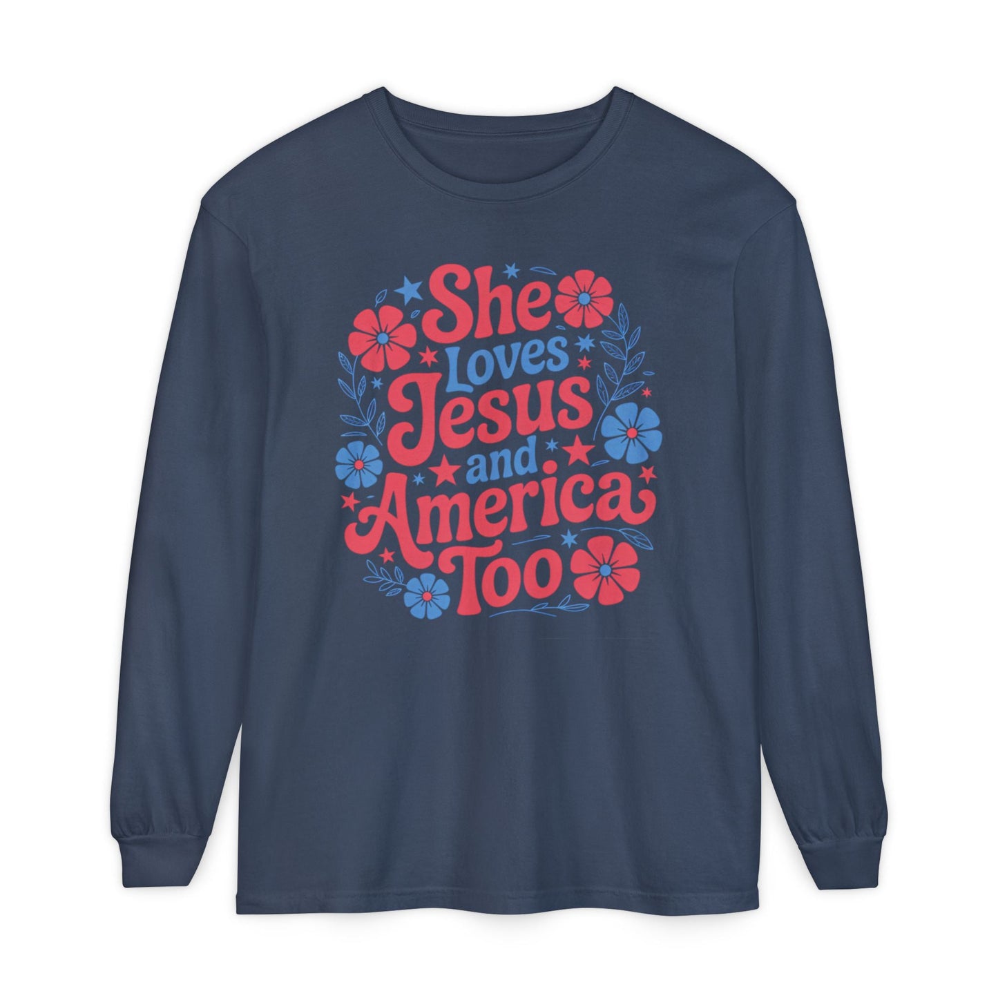 Long Sleeve T-Shirt, Faith - Inspired Apparel, Christ & Country Lifestyle, Perfect for Church Groups, Patriotic Gifts, Women's Fashion - Shirt Happens Graphics
