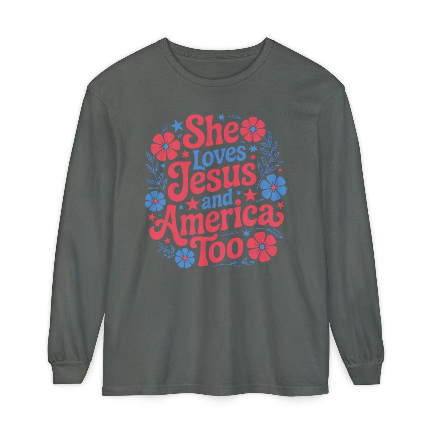 Long Sleeve T-Shirt, Faith - Inspired Apparel, Christ & Country Lifestyle, Perfect for Church Groups, Patriotic Gifts, Women's Fashion - Shirt Happens Graphics