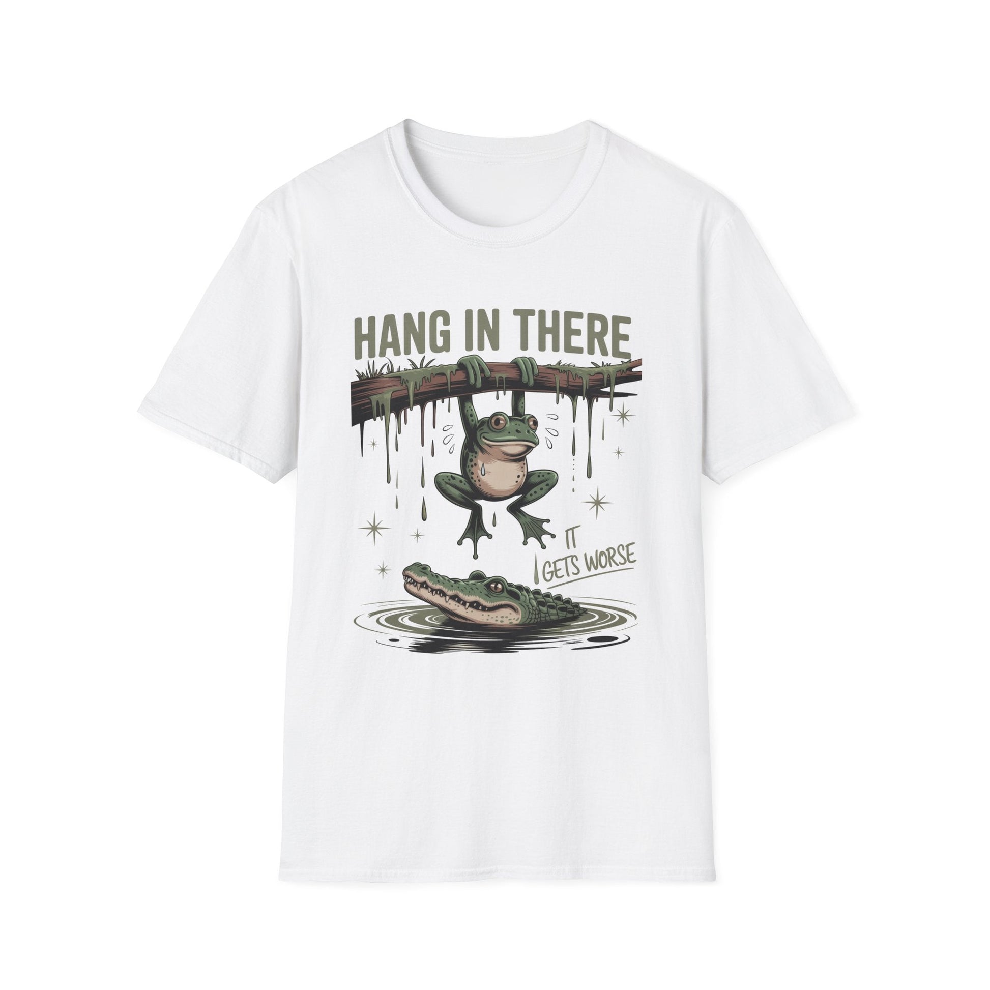 Motivational Frog T-Shirt, Hang in There Tee, Funny Gift for Friends, Unisex Casual Wear, Positive Vibes Shirt, Encouragement T-Shirt - Shirt Happens Graphics