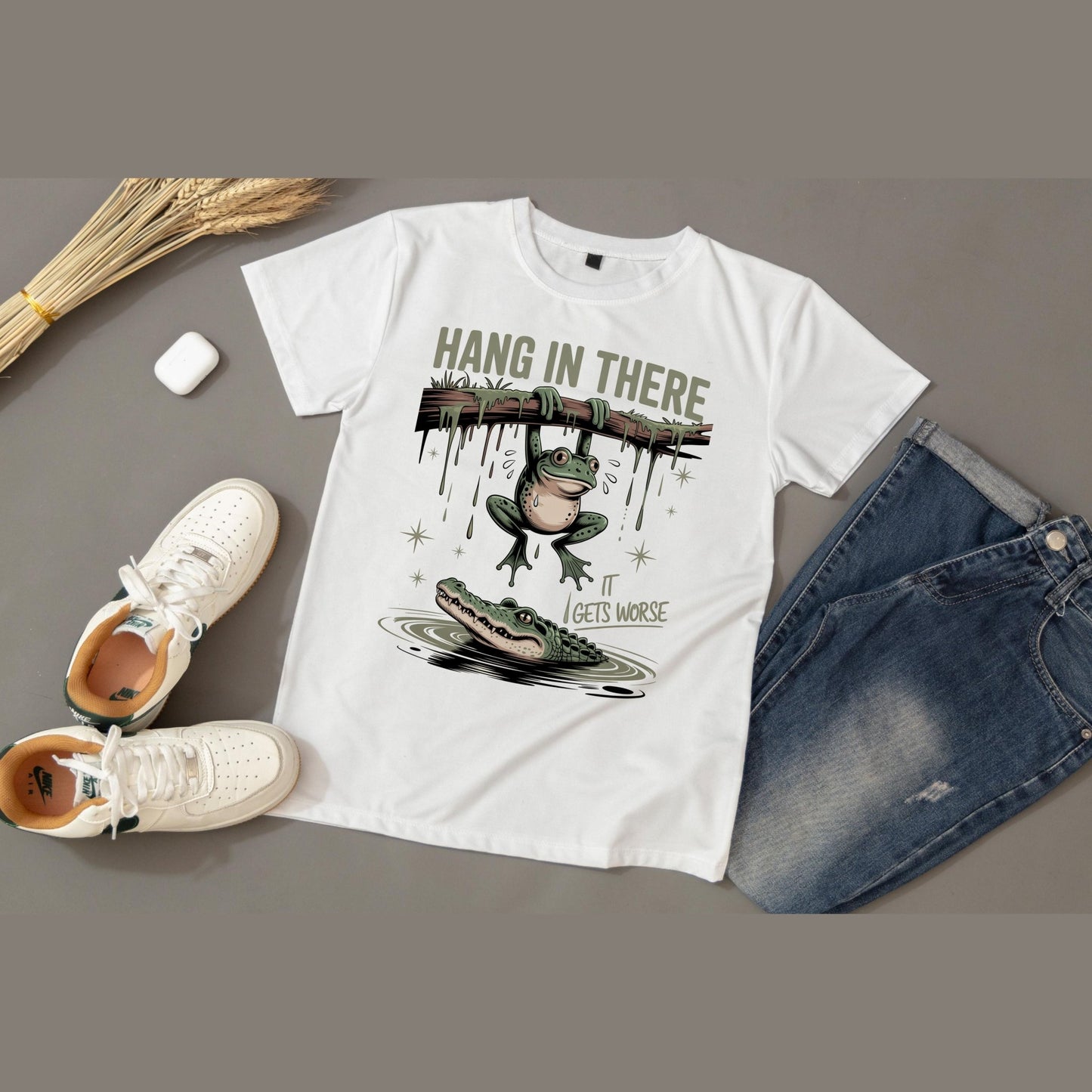 Motivational Frog T-Shirt, Hang in There Tee, Funny Gift for Friends, Unisex Casual Wear, Positive Vibes Shirt, Encouragement T-Shirt - Shirt Happens Graphics
