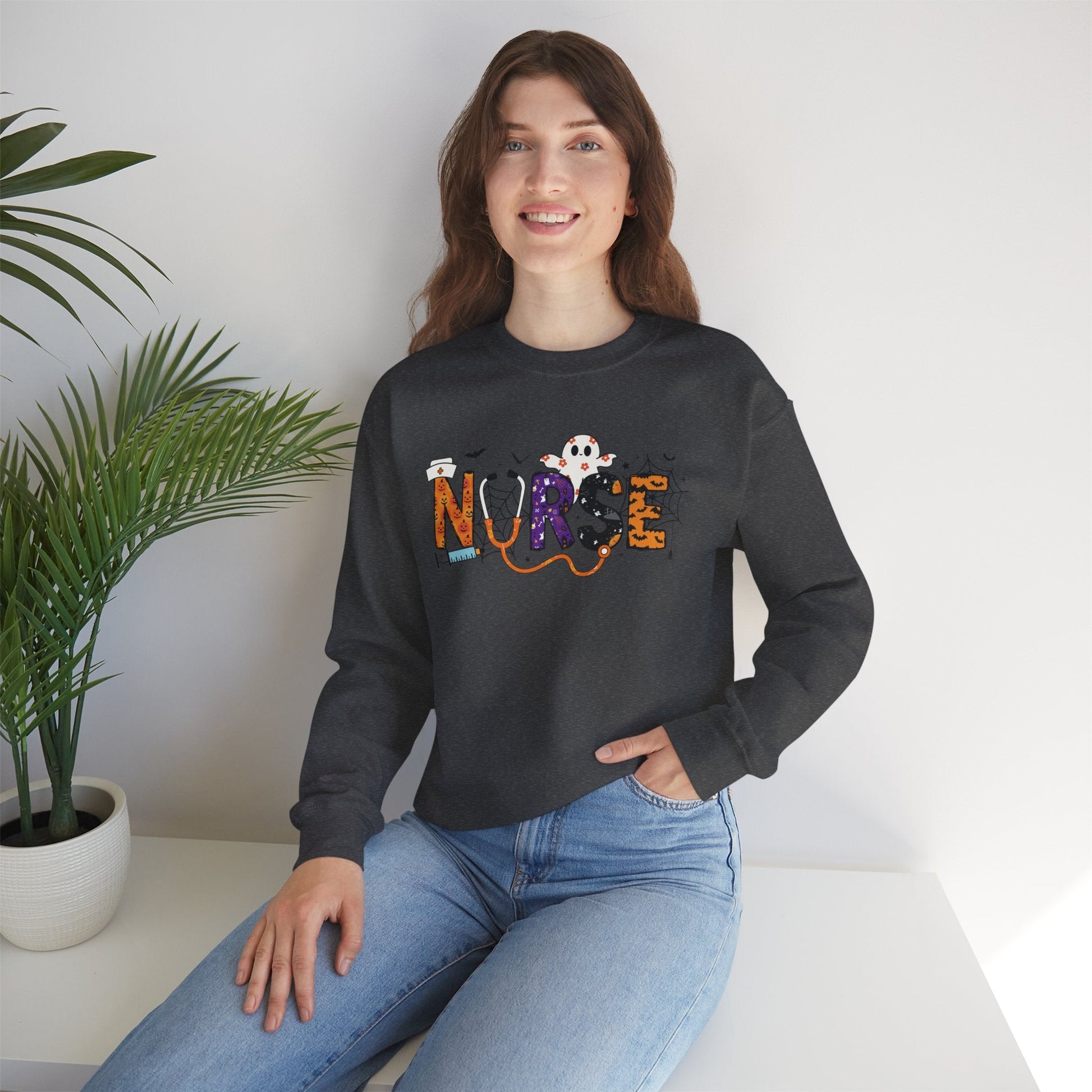 Nurse Crewneck Sweatshirt, Cozy Gift for Nurses, Nursing Appreciation, Halloween Sweatshirt, Medical Humor Apparel, Nurse Shirt - Shirt Happens Graphics