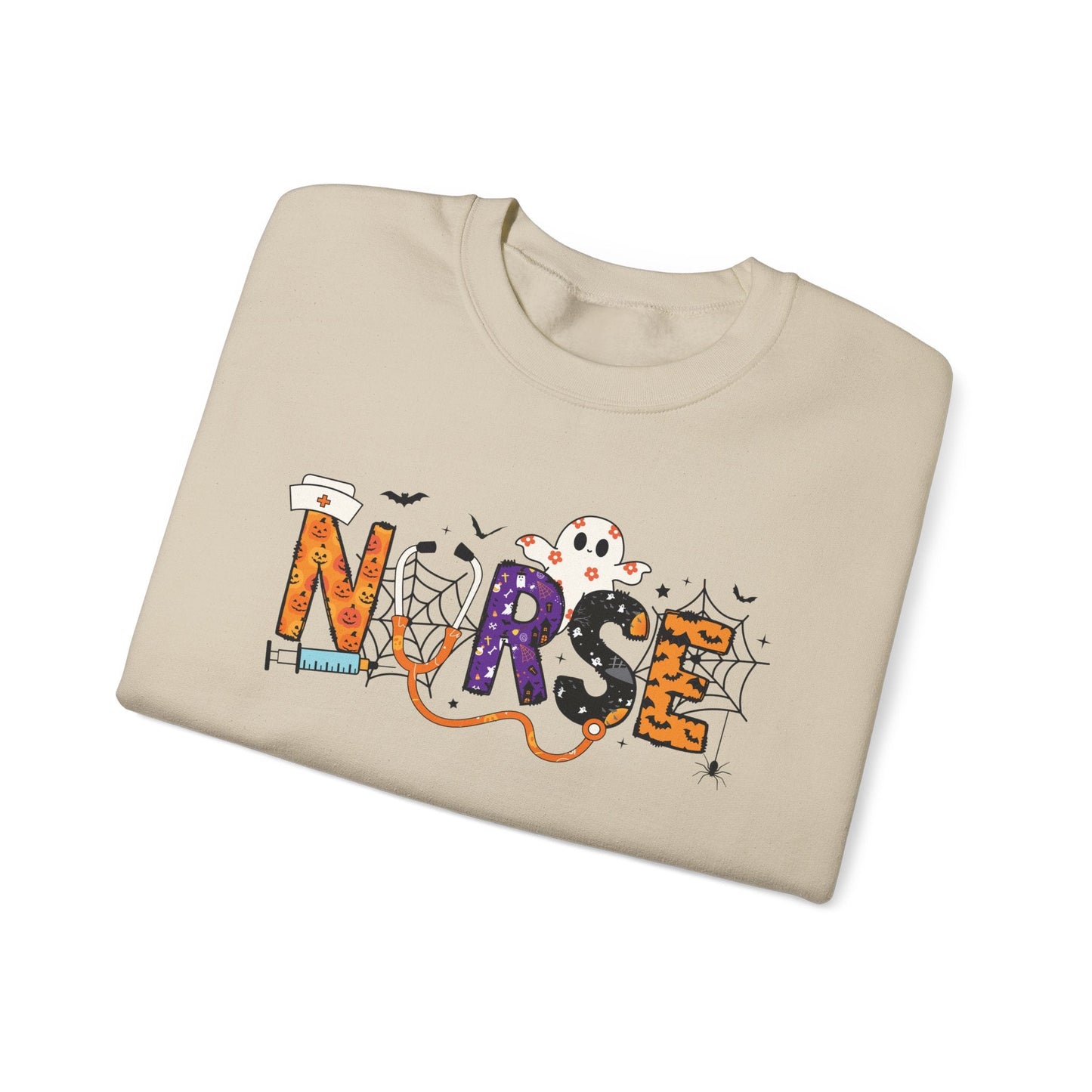 Nurse Crewneck Sweatshirt, Cozy Gift for Nurses, Nursing Appreciation, Halloween Sweatshirt, Medical Humor Apparel, Nurse Shirt - Shirt Happens Graphics
