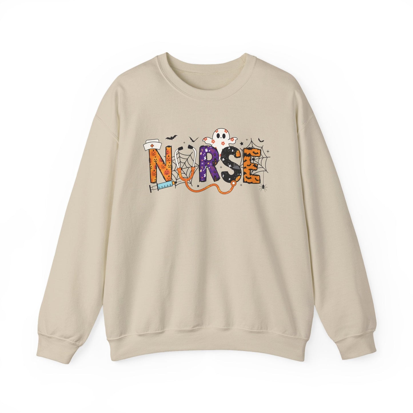 Nurse Crewneck Sweatshirt, Cozy Gift for Nurses, Nursing Appreciation, Halloween Sweatshirt, Medical Humor Apparel, Nurse Shirt - Shirt Happens Graphics