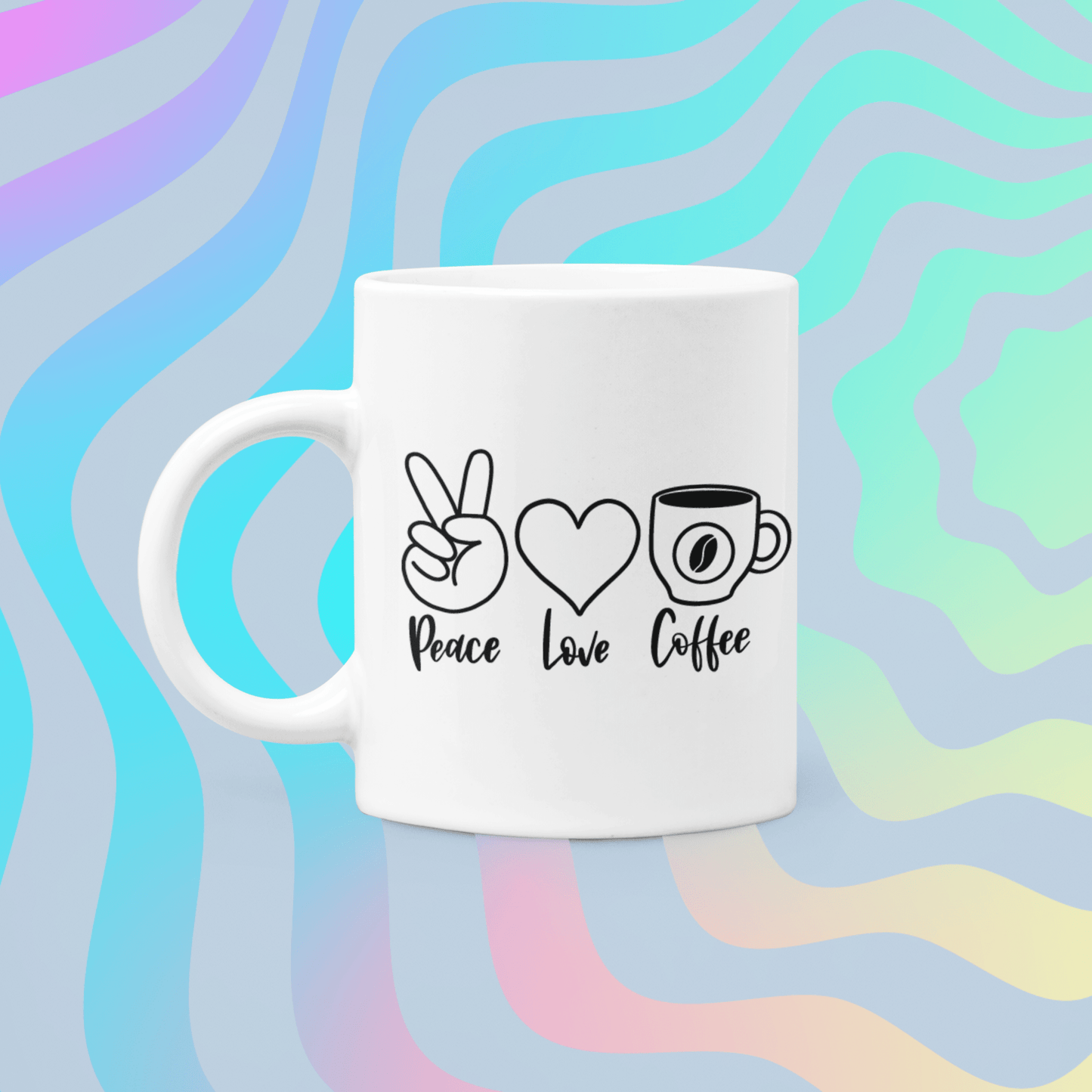 Peace Love Coffee Mug - Shirt Happens Graphics