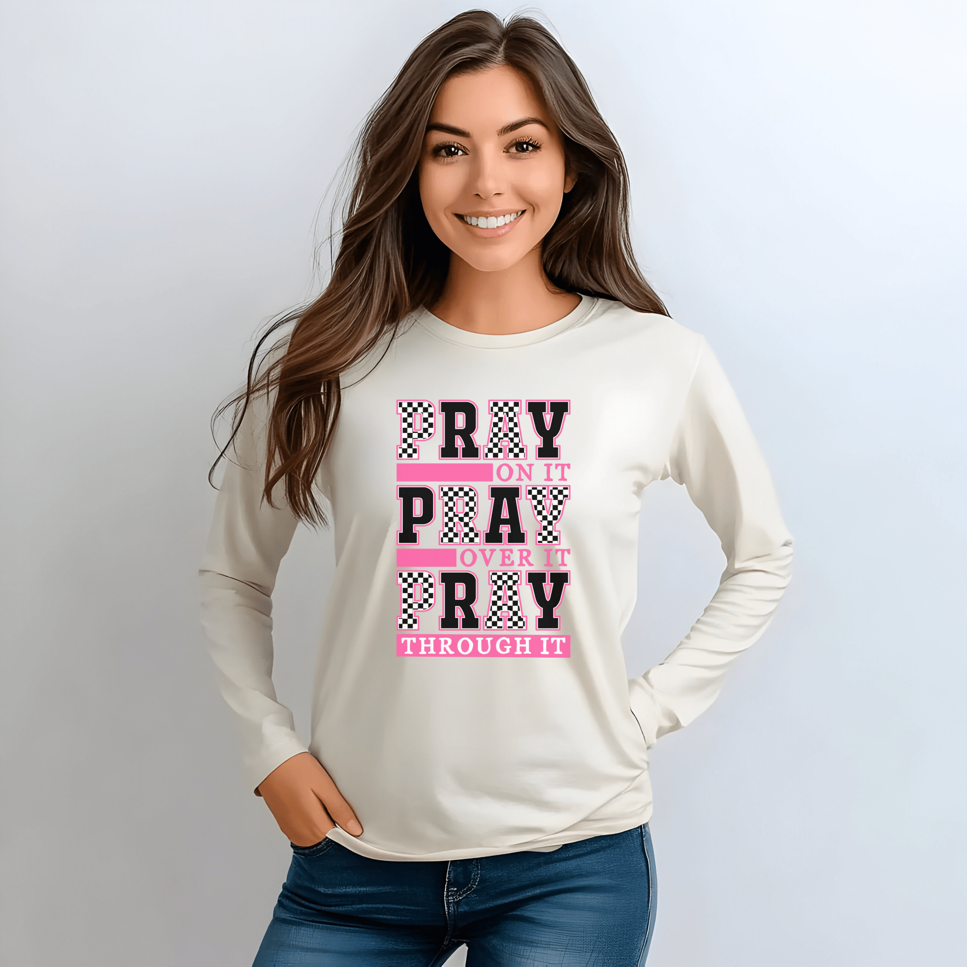 Pray Themed Long Sleeve T-Shirt, Spiritual Apparel, Prayer Shirt, Faith - Based Gift, Comfort Wear, Mindfulness Clothing - Shirt Happens Graphics