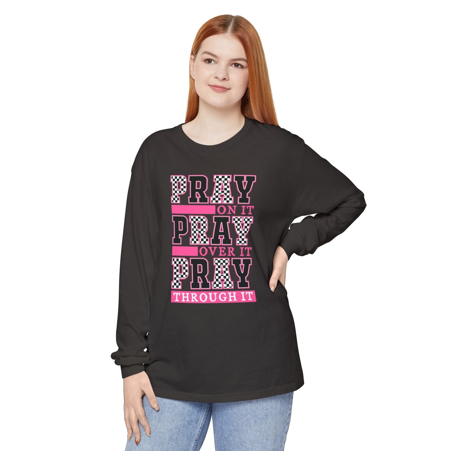 Pray Themed Long Sleeve T-Shirt, Spiritual Apparel, Prayer Shirt, Faith - Based Gift, Comfort Wear, Mindfulness Clothing - Shirt Happens Graphics