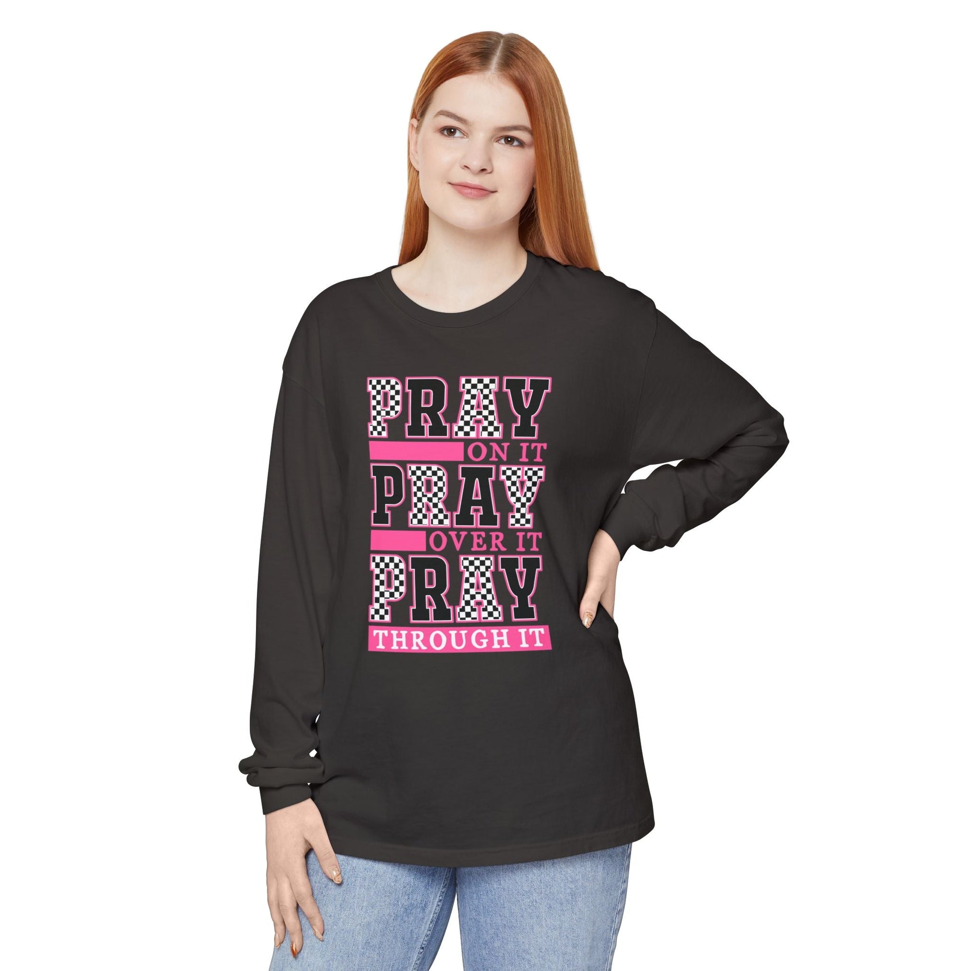 Pray Themed Long Sleeve T-Shirt, Spiritual Apparel, Prayer Shirt, Faith - Based Gift, Comfort Wear, Mindfulness Clothing - Shirt Happens Graphics