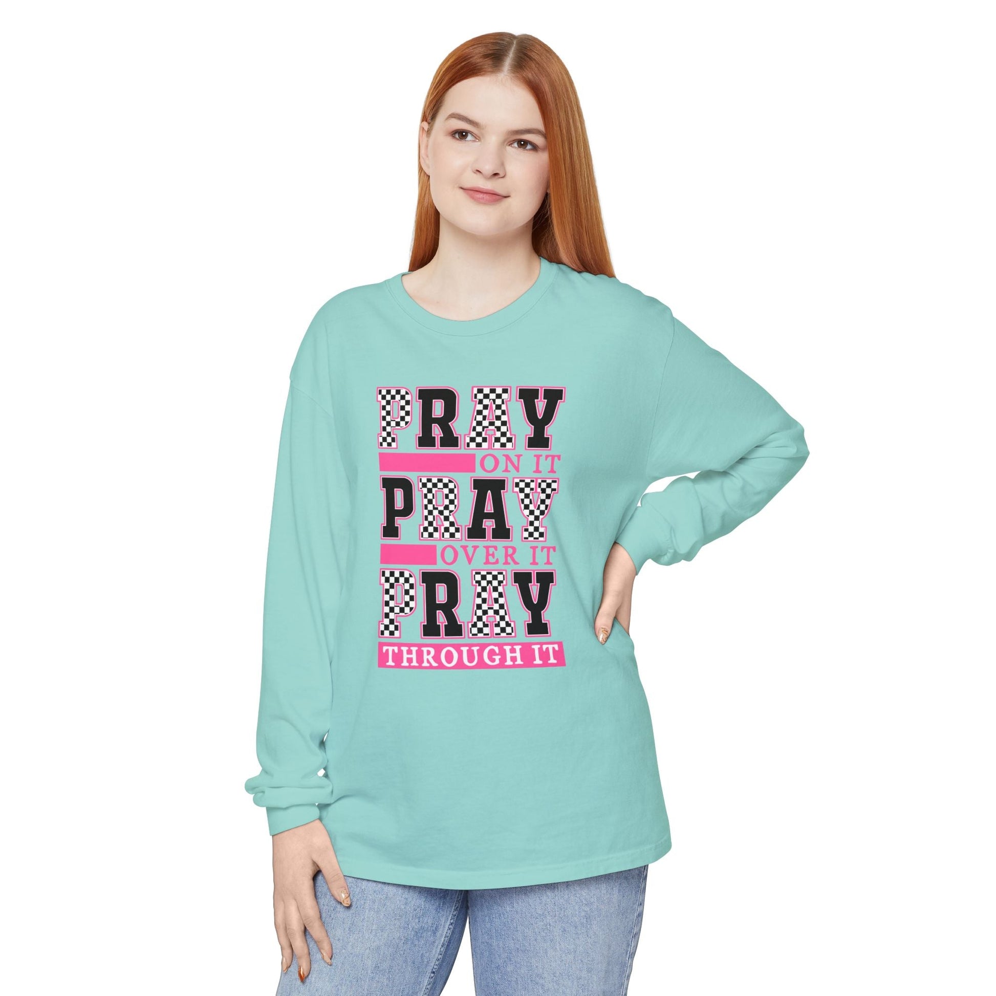Pray Themed Long Sleeve T-Shirt, Spiritual Apparel, Prayer Shirt, Faith - Based Gift, Comfort Wear, Mindfulness Clothing - Shirt Happens Graphics