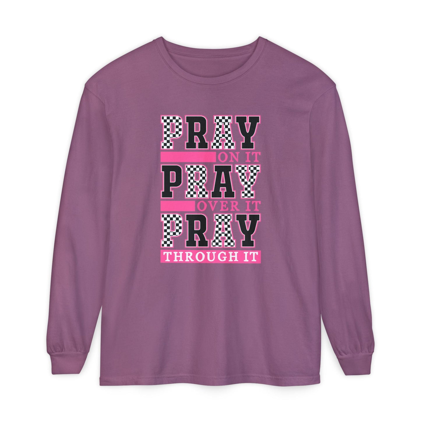 Pray Themed Long Sleeve T-Shirt, Spiritual Apparel, Prayer Shirt, Faith - Based Gift, Comfort Wear, Mindfulness Clothing - Shirt Happens Graphics