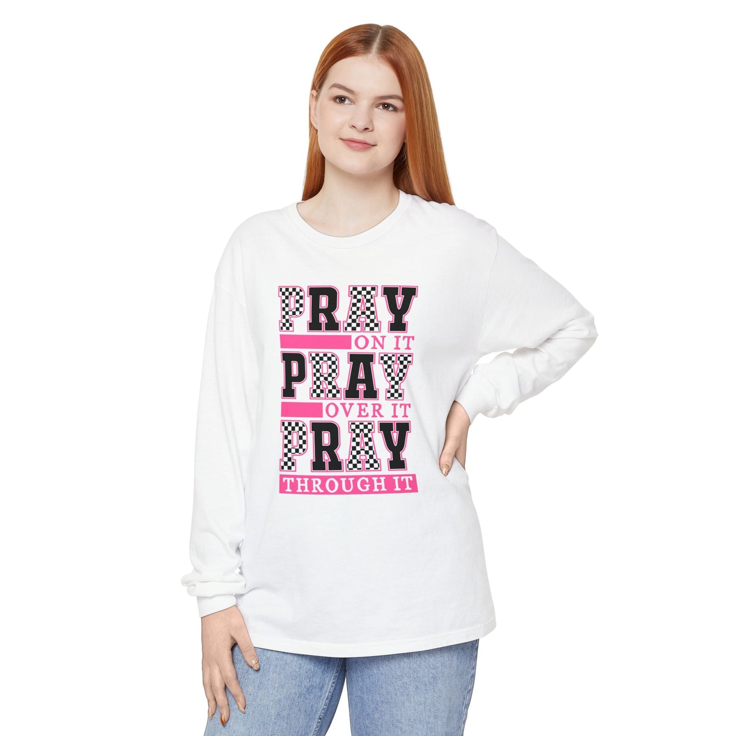 Pray Themed Long Sleeve T-Shirt, Spiritual Apparel, Prayer Shirt, Faith - Based Gift, Comfort Wear, Mindfulness Clothing - Shirt Happens Graphics