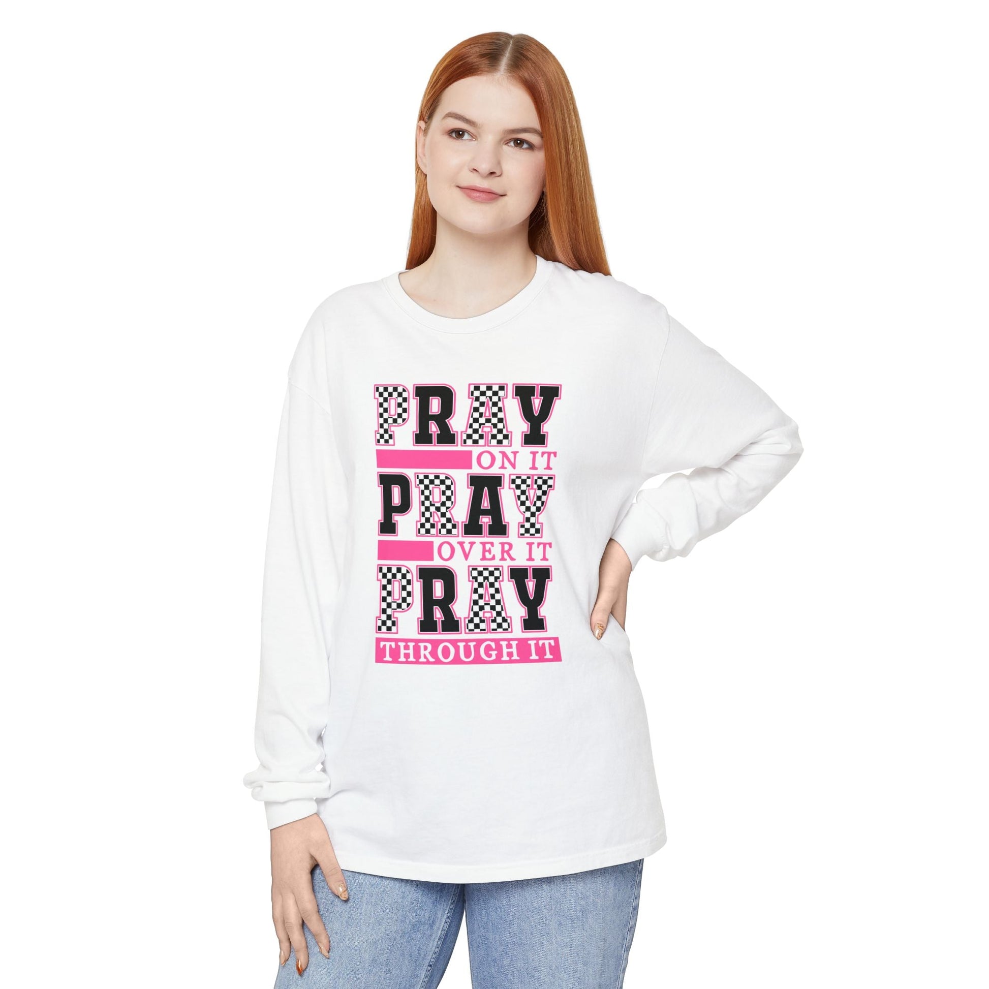 Pray Themed Long Sleeve T-Shirt, Spiritual Apparel, Prayer Shirt, Faith - Based Gift, Comfort Wear, Mindfulness Clothing - Shirt Happens Graphics