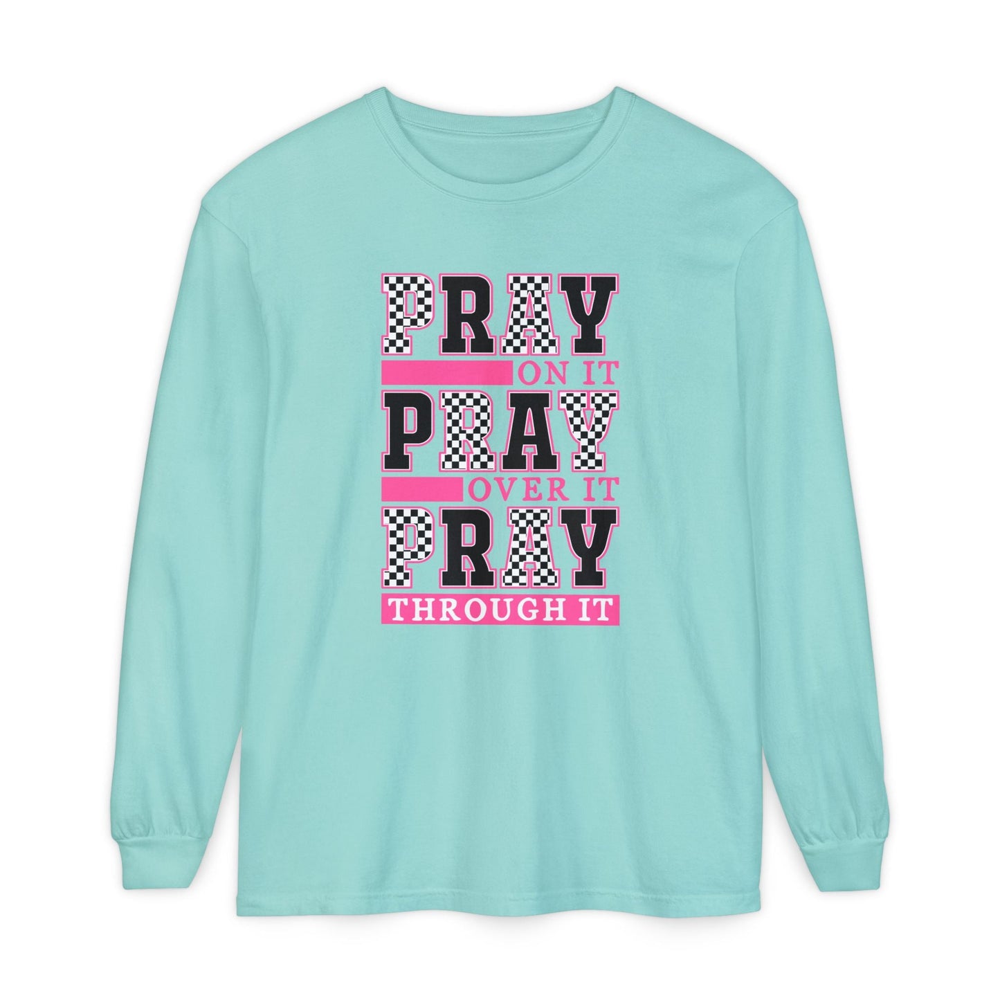 Pray Themed Long Sleeve T-Shirt, Spiritual Apparel, Prayer Shirt, Faith - Based Gift, Comfort Wear, Mindfulness Clothing - Shirt Happens Graphics