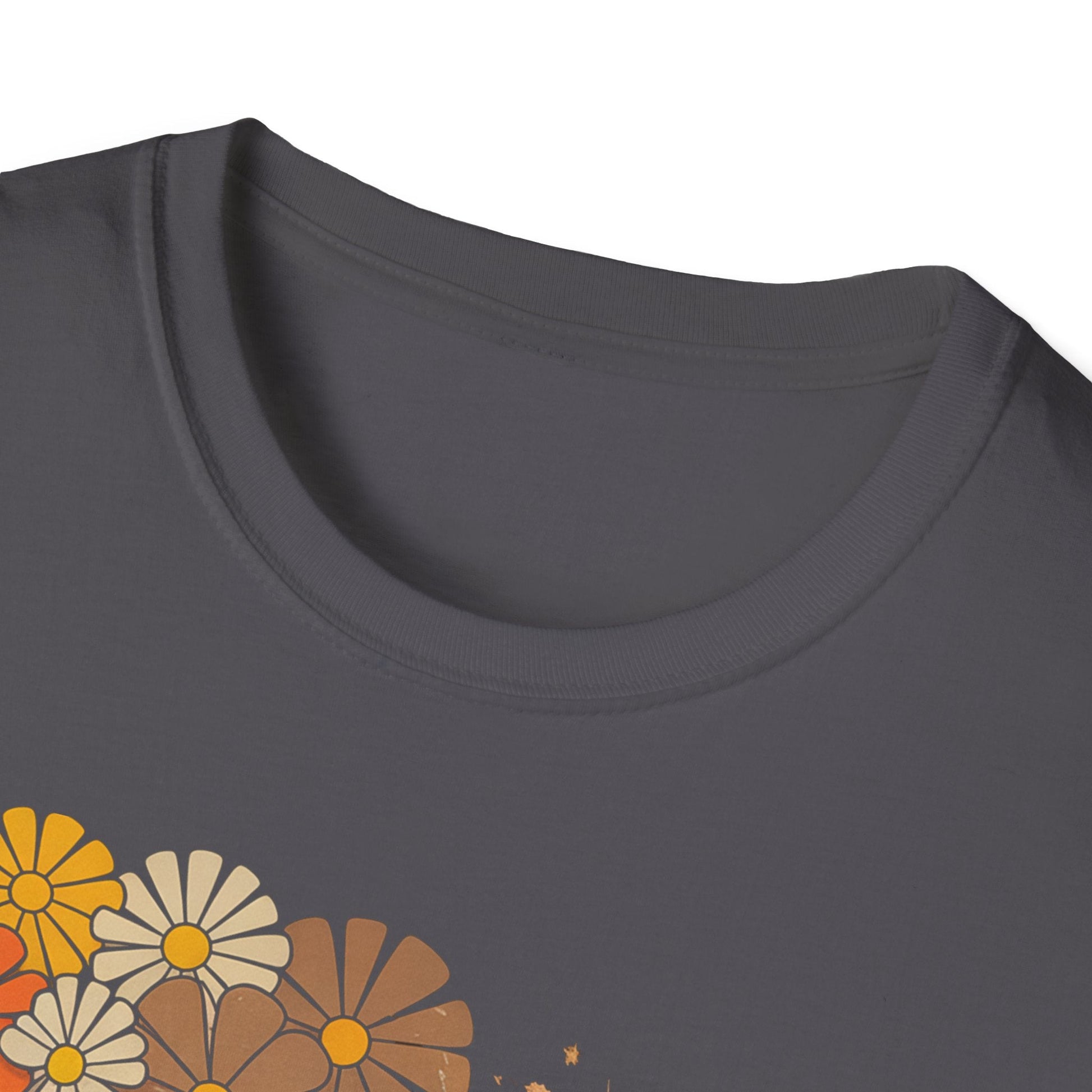 Retro Floral Smiley T-Shirt | Unisex Graphic Tee for Casual Wear, Gift for Friends, Summer Vibes, Self - Care, Birthday Present - Shirt Happens Graphics