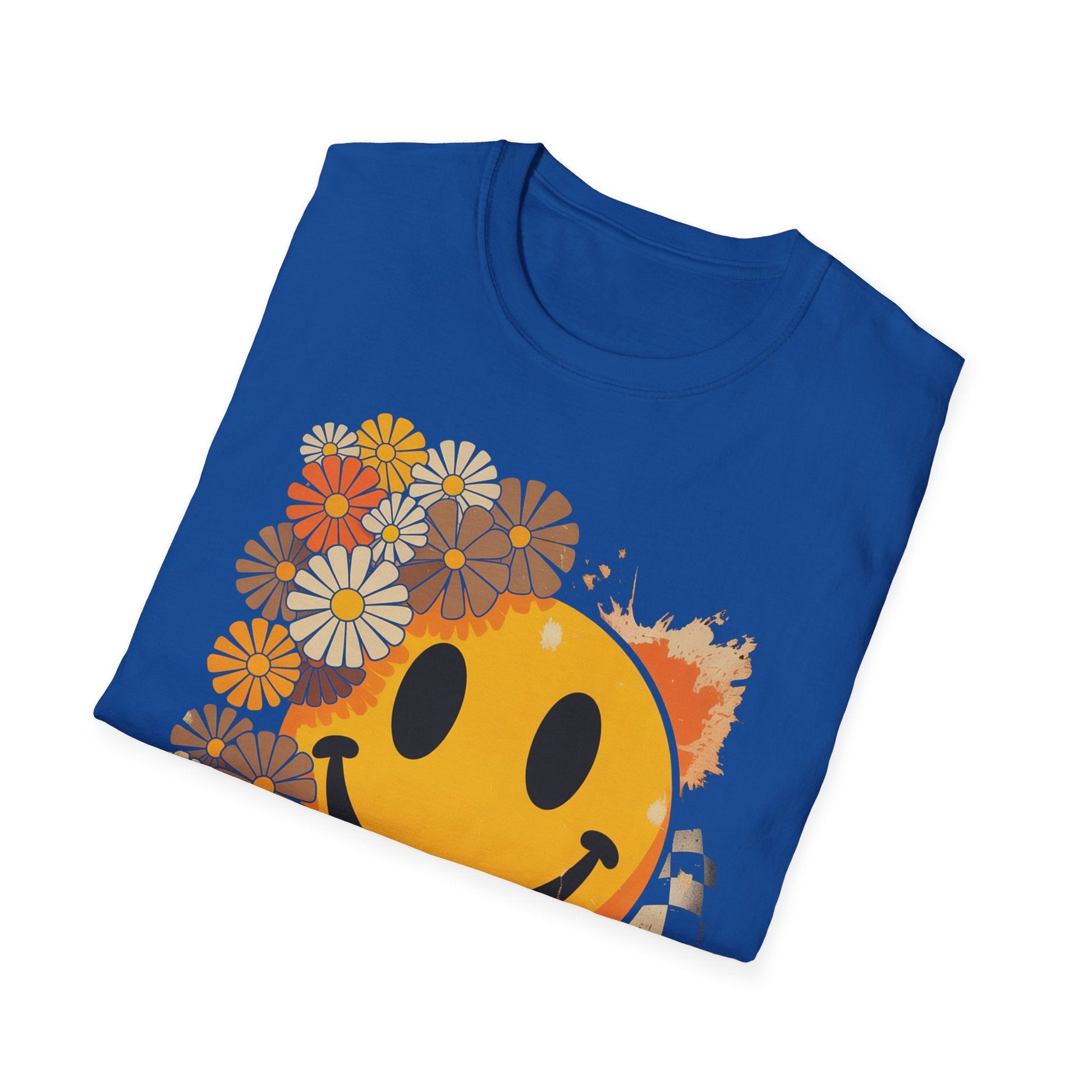 Retro Floral Smiley T-Shirt | Unisex Graphic Tee for Casual Wear, Gift for Friends, Summer Vibes, Self - Care, Birthday Present - Shirt Happens Graphics