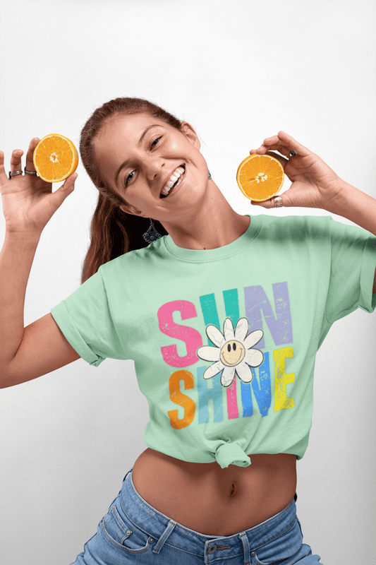 Sunny Vibes T-Shirt - Colorful Sunshine Graphic Tee, Summer Top, Gift for Her, Casual Wear, Festival Fashion - Shirt Happens Graphics