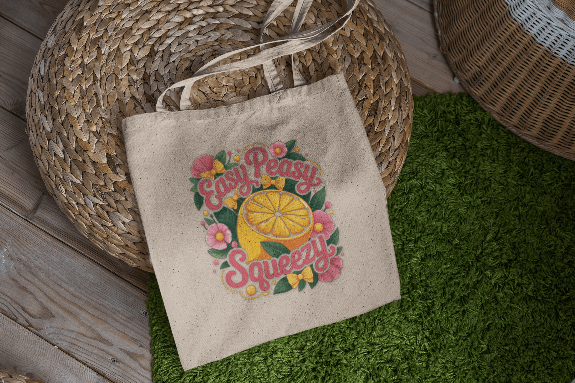 Sunshine Tote Bag - Easy Peasy Squeezy, Eco - Friendly Bag, Summer Tote, Floral Bag, Gift for Her, Beach Bag - Shirt Happens Graphics