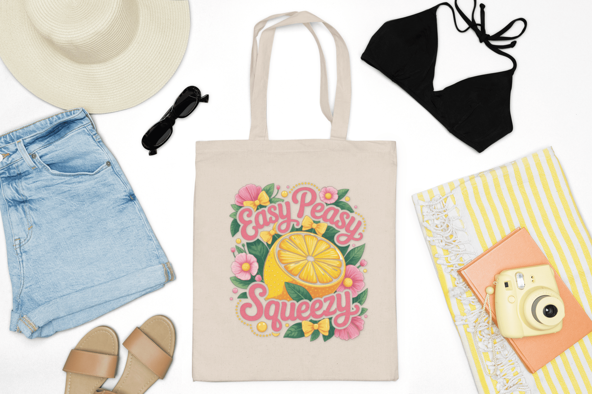 Sunshine Tote Bag - Easy Peasy Squeezy, Eco - Friendly Bag, Summer Tote, Floral Bag, Gift for Her, Beach Bag - Shirt Happens Graphics
