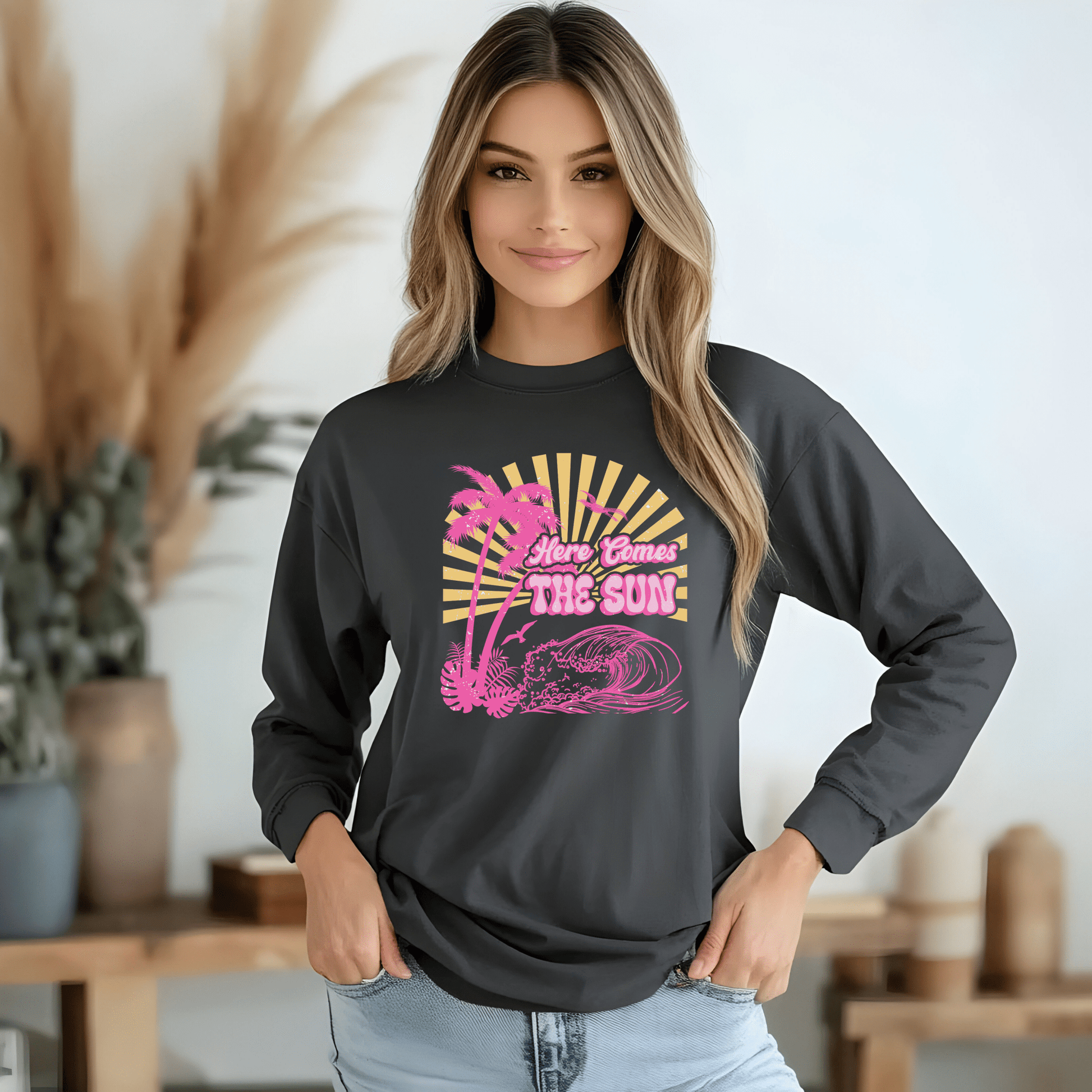 Sunshine Vibes Long Sleeve T-Shirt, Unisex Tee, Beachwear, Summer Fashion, Relaxed Fit Shirt, Gift for Beach Lovers, Vacation Apparel - Shirt Happens Graphics