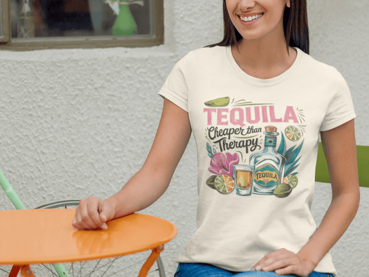 Tequila Therapy T-Shirt, Cheaper than Therapy Shirt, Funny Tequila Tee, Party Shirt, Unique Gift for Tequila Lovers - Shirt Happens Graphics