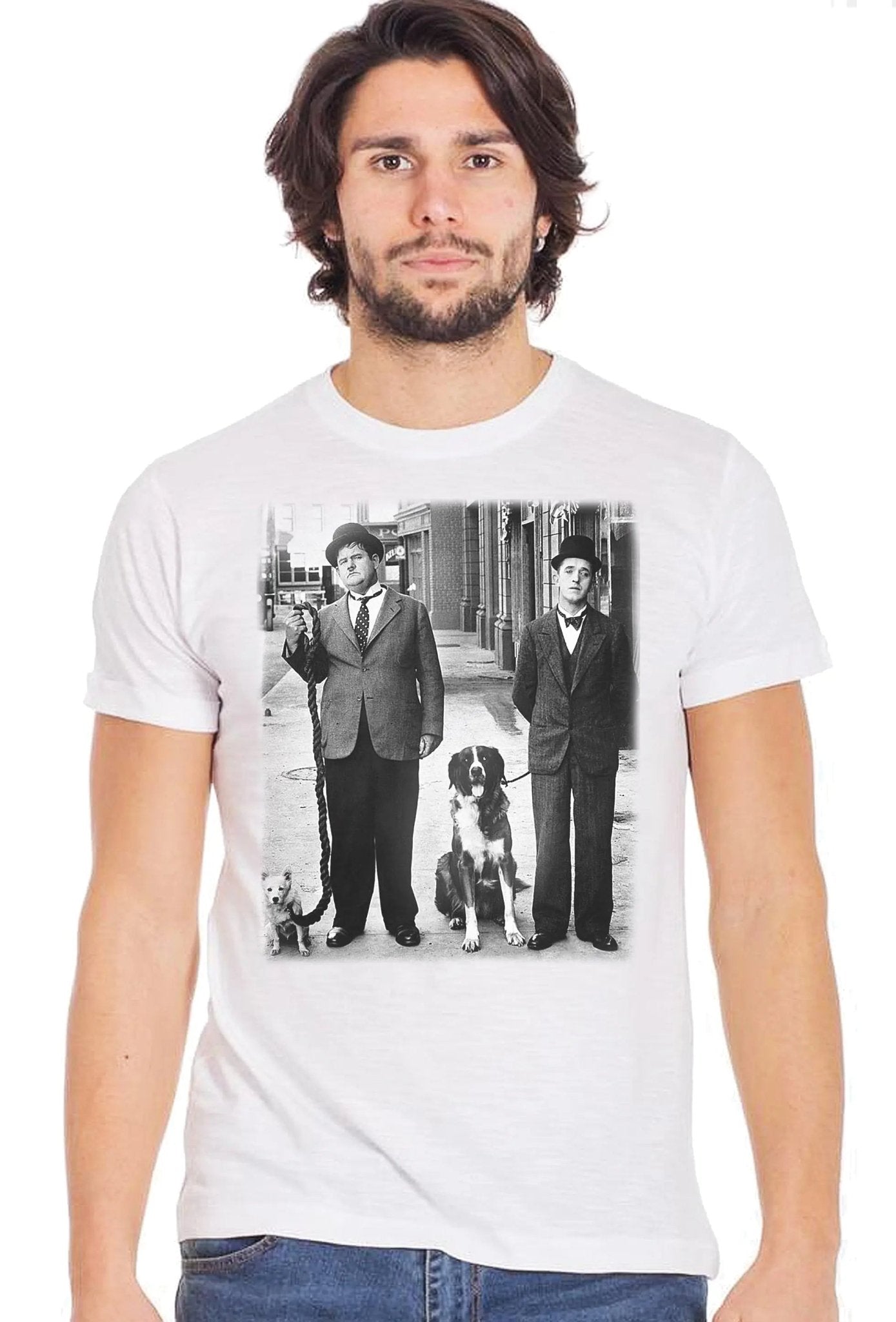 The legend Oliver Hardy Stan Laurel Cinema Attore Soggetto 18 - 81 T-shirt Urban Slub Men Uomo 100% Cotone Fiammato BS - Shirt Happens Graphics