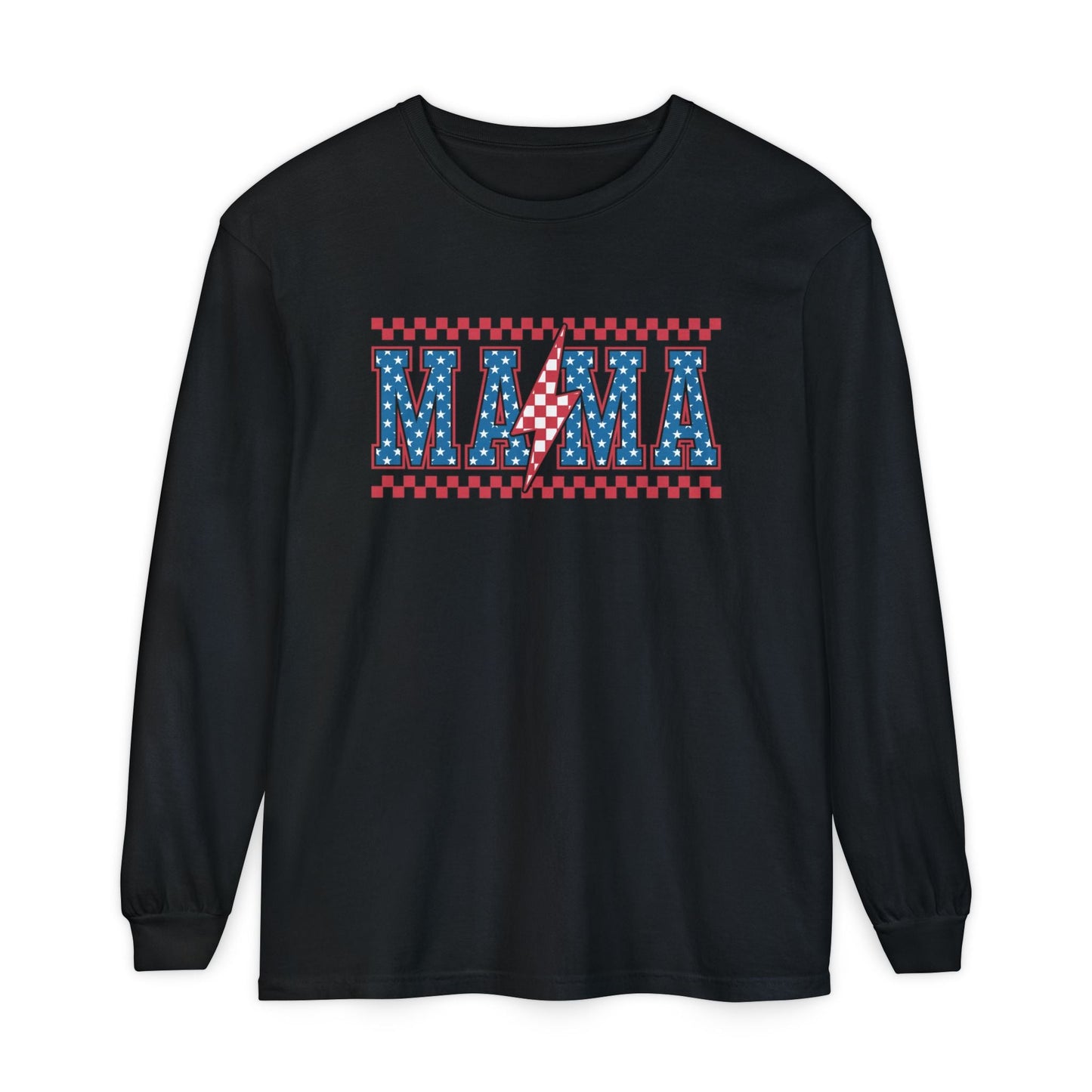 Unisex Long Sleeve T-Shirt, Festive Mama Top, Gift for Moms, Summer BBQ Shirt, Patriotic Apparel, Casual Everyday Wear - Shirt Happens Graphics