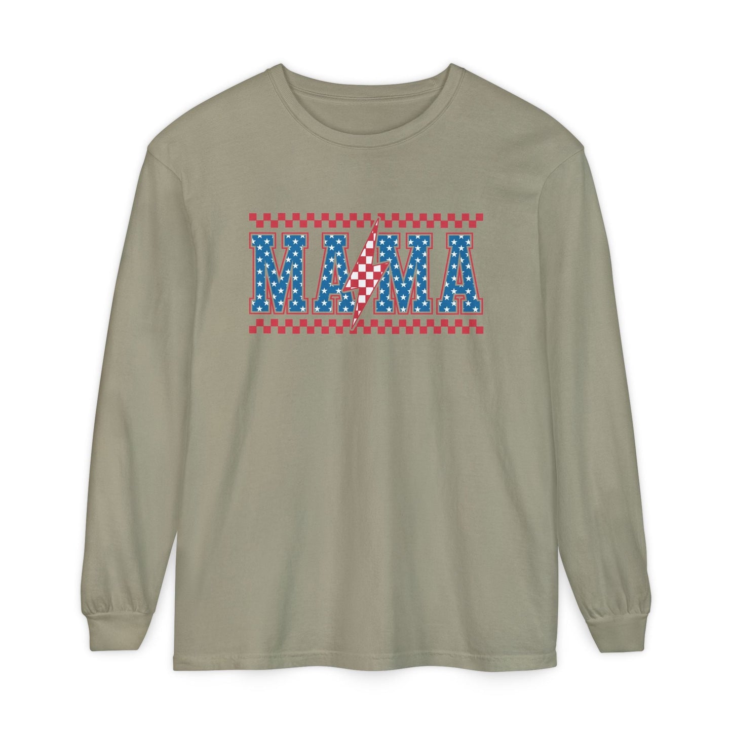 Unisex Long Sleeve T-Shirt, Festive Mama Top, Gift for Moms, Summer BBQ Shirt, Patriotic Apparel, Casual Everyday Wear - Shirt Happens Graphics