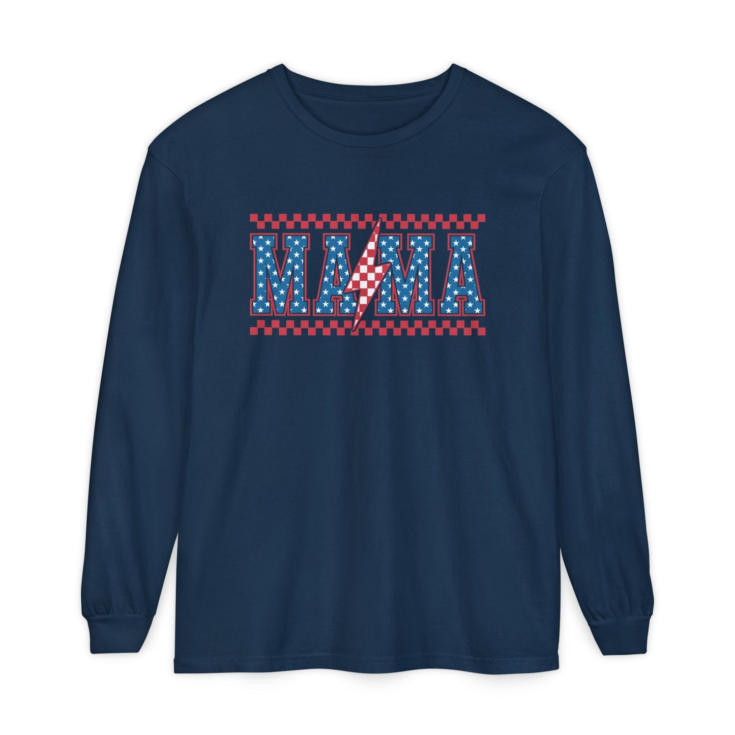 Unisex Long Sleeve T-Shirt, Festive Mama Top, Gift for Moms, Summer BBQ Shirt, Patriotic Apparel, Casual Everyday Wear - Shirt Happens Graphics