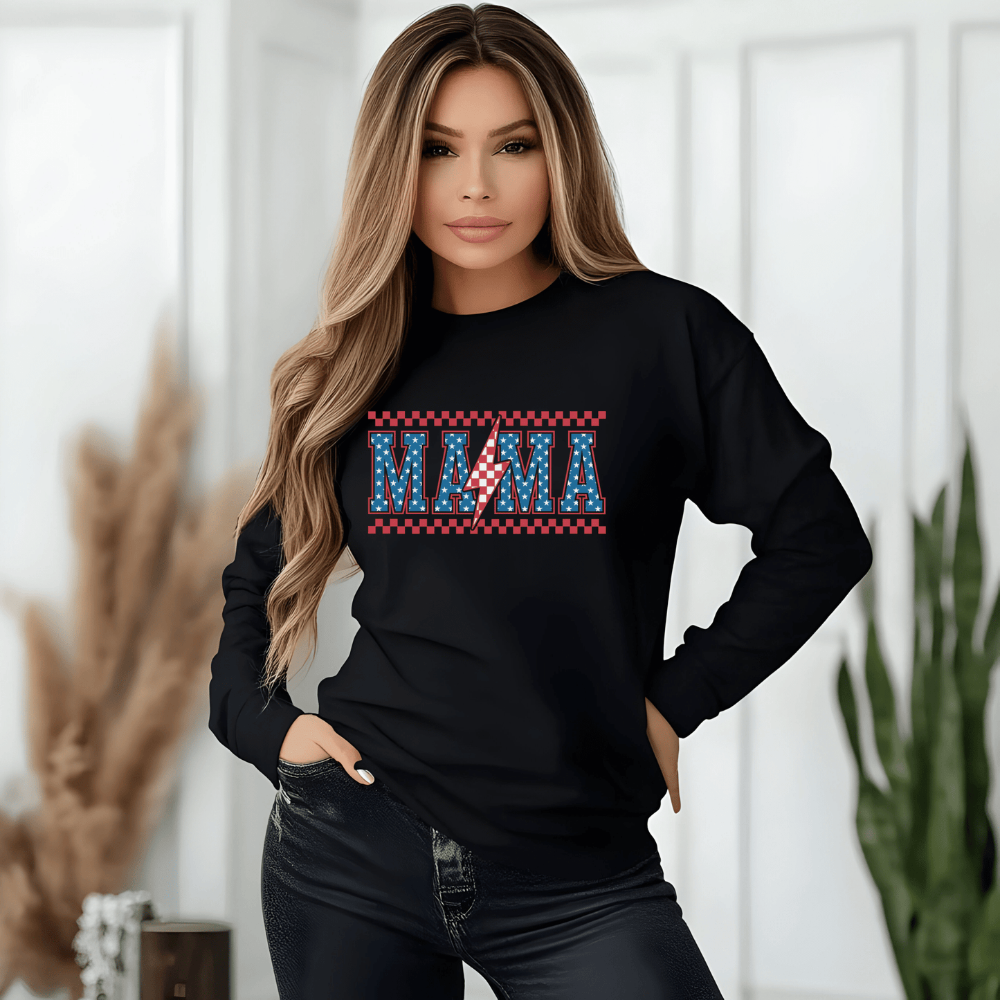 Unisex Long Sleeve T-Shirt, Festive Mama Top, Gift for Moms, Summer BBQ Shirt, Patriotic Apparel, Casual Everyday Wear - Shirt Happens Graphics