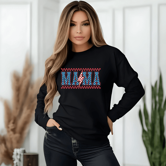 Unisex Long Sleeve T-Shirt, Festive Mama Top, Gift for Moms, Summer BBQ Shirt, Patriotic Apparel, Casual Everyday Wear - Shirt Happens Graphics
