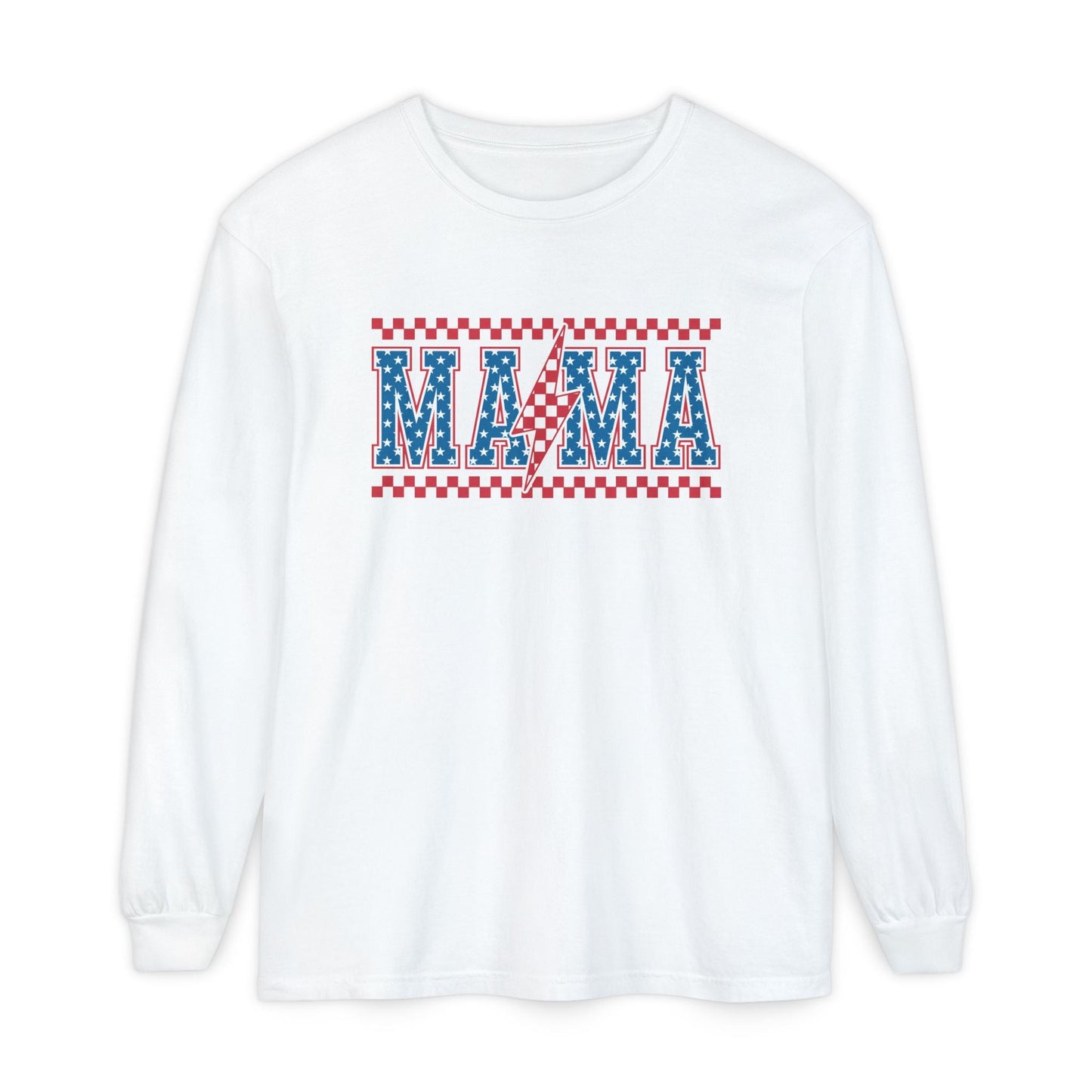 Unisex Long Sleeve T-Shirt, Festive Mama Top, Gift for Moms, Summer BBQ Shirt, Patriotic Apparel, Casual Everyday Wear - Shirt Happens Graphics