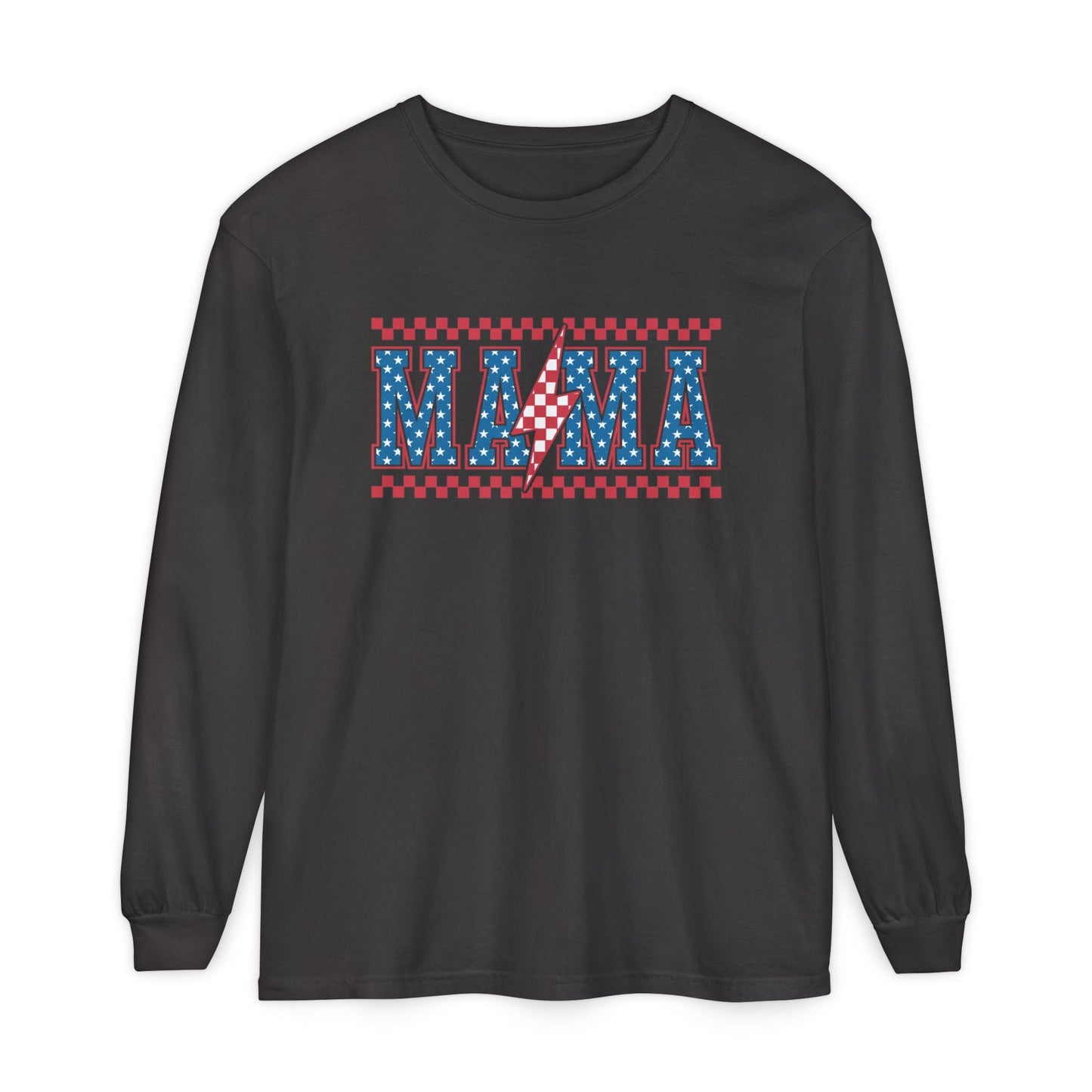 Unisex Long Sleeve T-Shirt, Festive Mama Top, Gift for Moms, Summer BBQ Shirt, Patriotic Apparel, Casual Everyday Wear - Shirt Happens Graphics