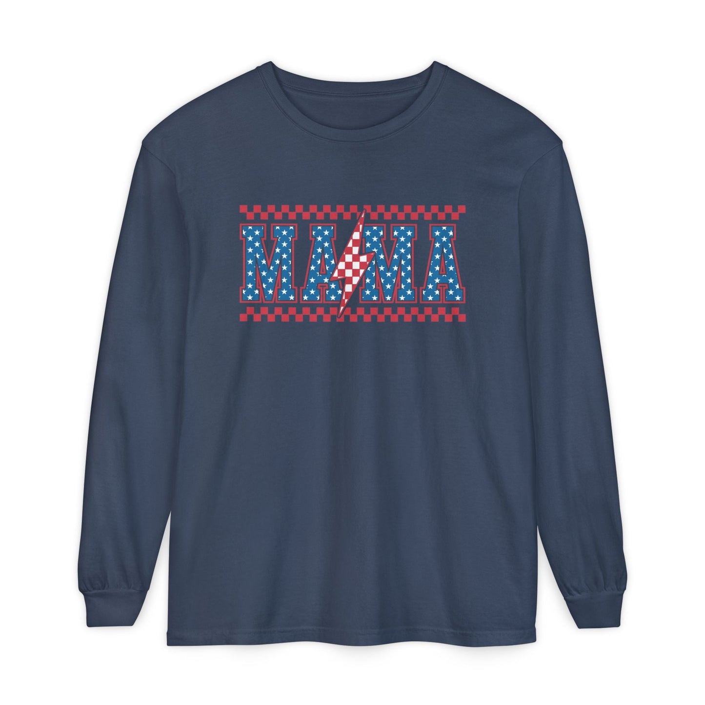 Unisex Long Sleeve T-Shirt, Festive Mama Top, Gift for Moms, Summer BBQ Shirt, Patriotic Apparel, Casual Everyday Wear - Shirt Happens Graphics
