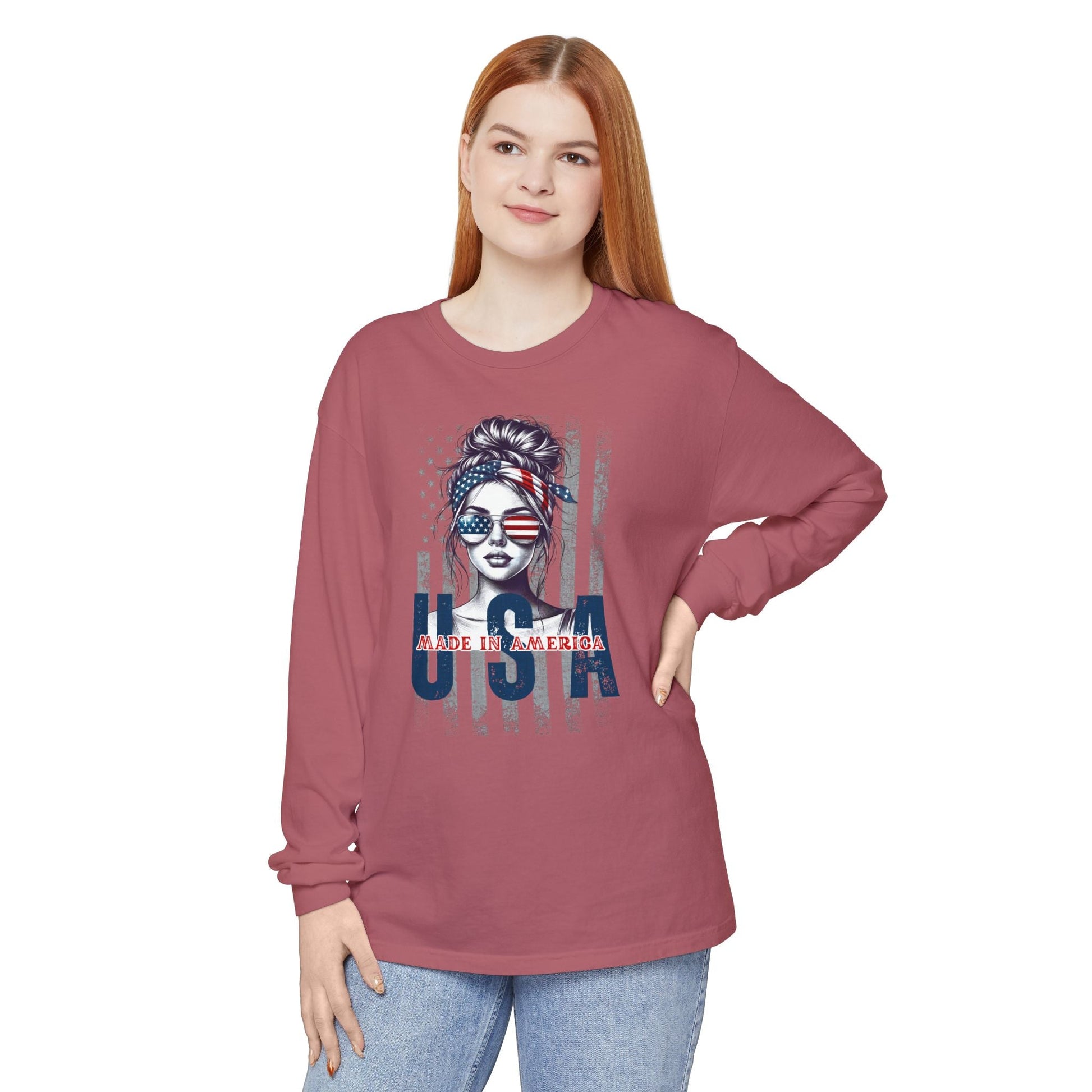 USA Themed Long Sleeve T-Shirt - Made in America, Patriotic Apparel, Independence Day Shirt, Americana Fashion, Unisex Casual Wear - Shirt Happens Graphics