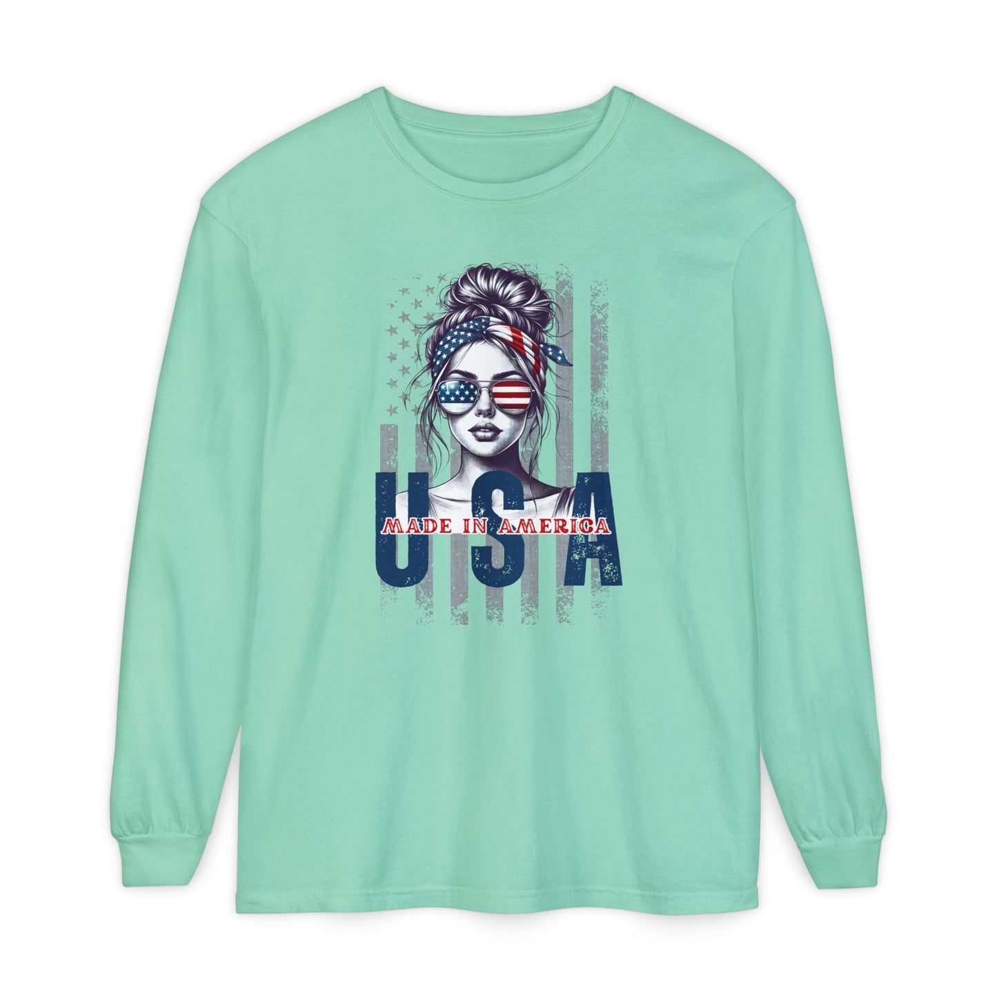USA Themed Long Sleeve T-Shirt - Made in America, Patriotic Apparel, Independence Day Shirt, Americana Fashion, Unisex Casual Wear - Shirt Happens Graphics