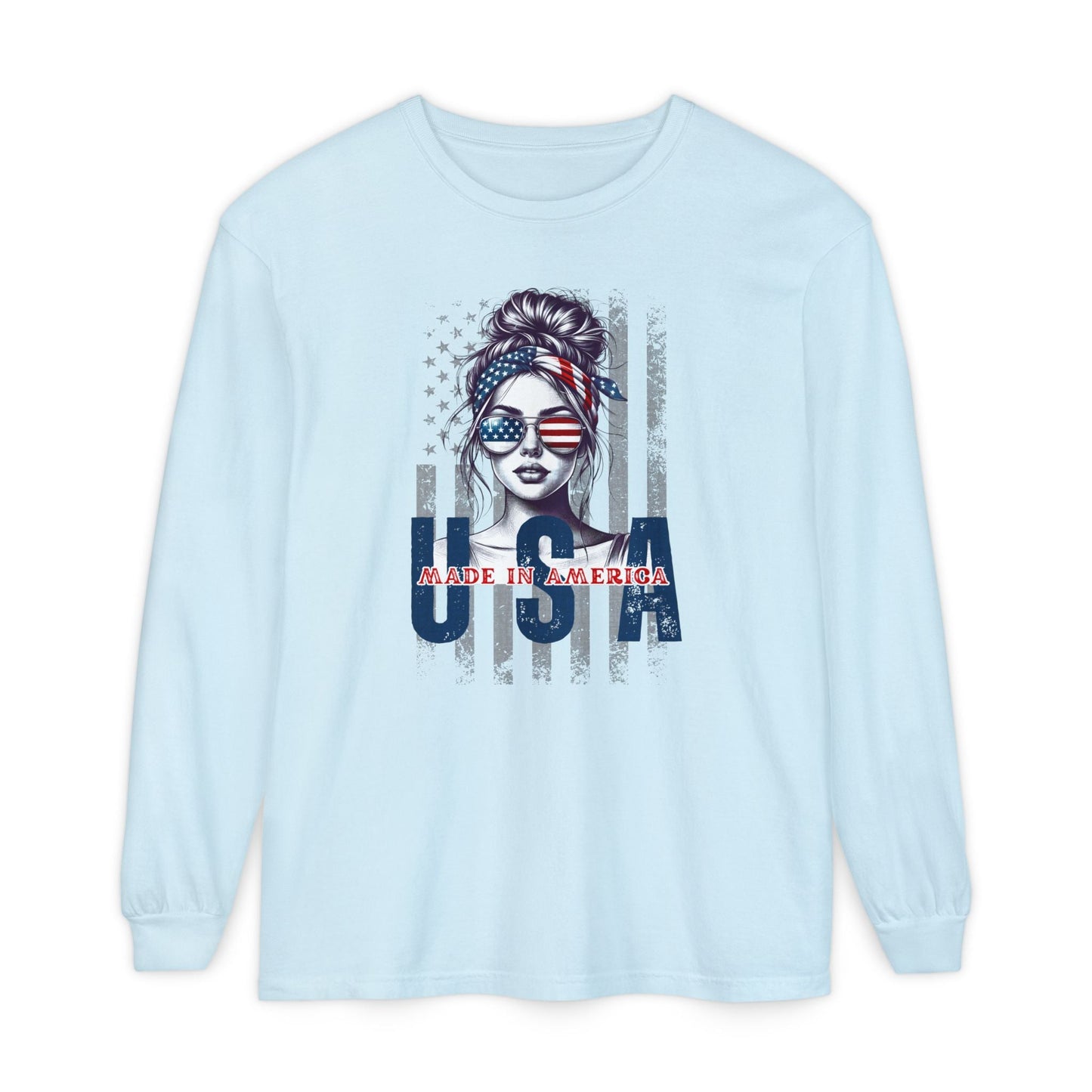 USA Themed Long Sleeve T-Shirt - Made in America, Patriotic Apparel, Independence Day Shirt, Americana Fashion, Unisex Casual Wear - Shirt Happens Graphics